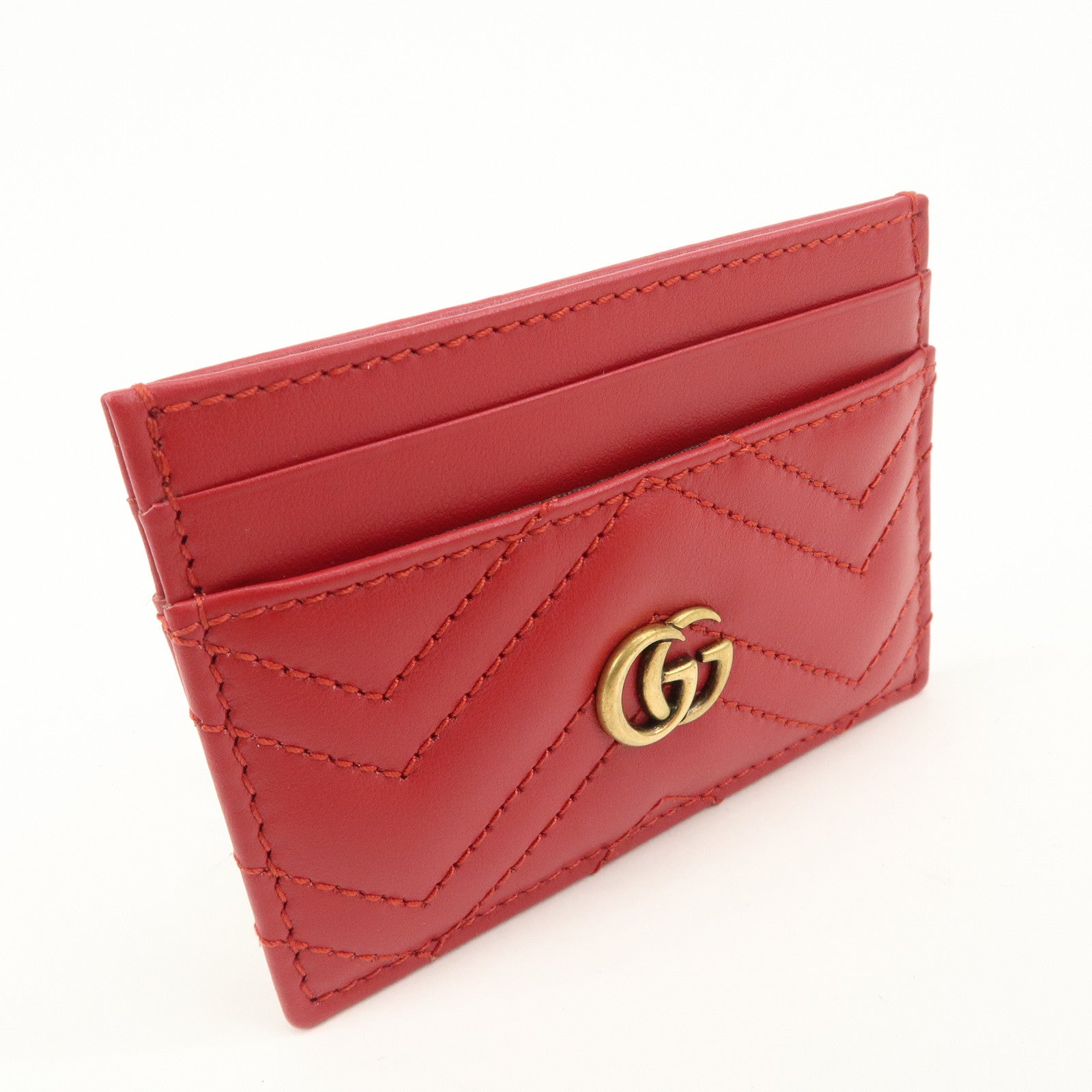 GUCCI GG Marmont Leather Card Case Red Gold Hardware 443127