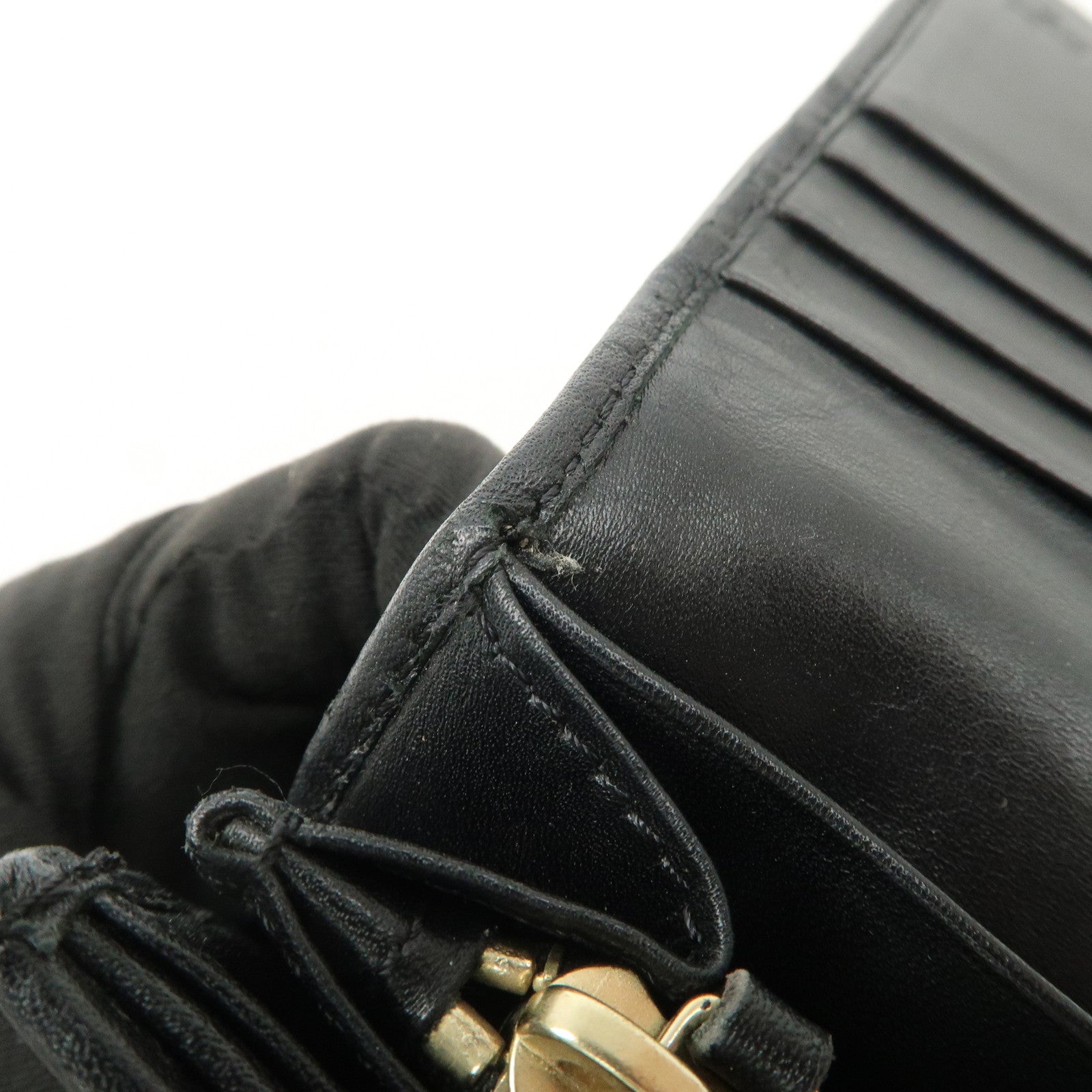 FENDI Zucchino Canvas Leather Bi-fold Long Wallet Black 8M0000 Used