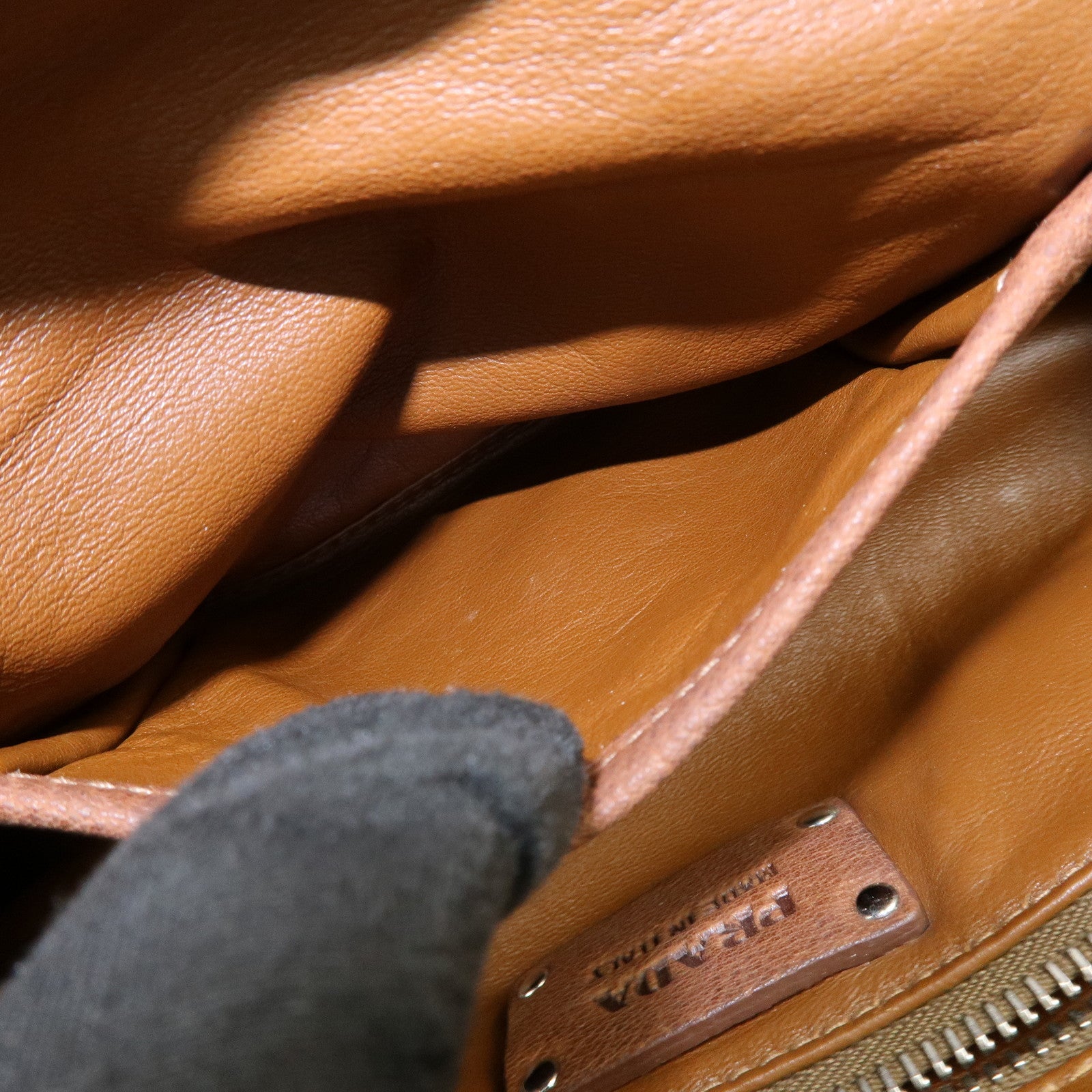 PRADA Triangle Logo Leather Boston Bag Hand Bag Doctor Bag Brown