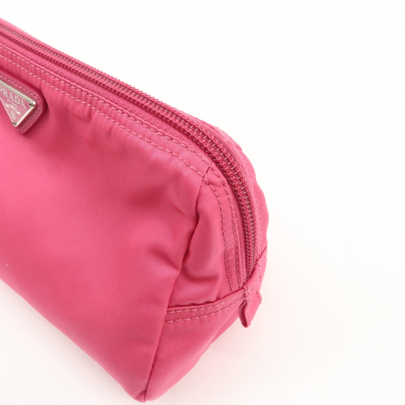 PRADA Triangle Logo Nylon Pouch Cosmetic Pouch Fuchsia Pink 1NA693