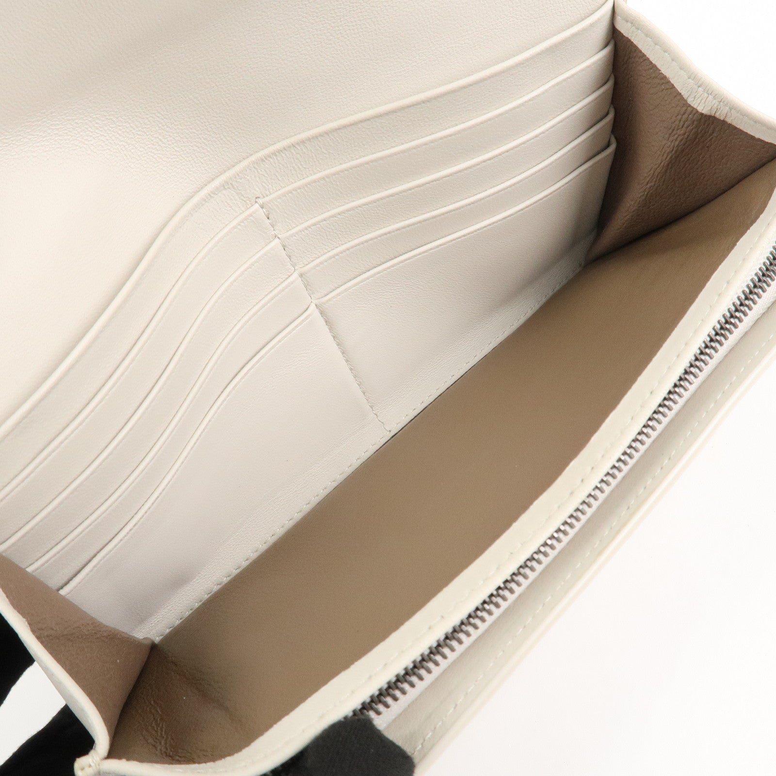 BOTTEGA VENETA Intrecciato Leather Long Wallet Ribbon Ivory Used