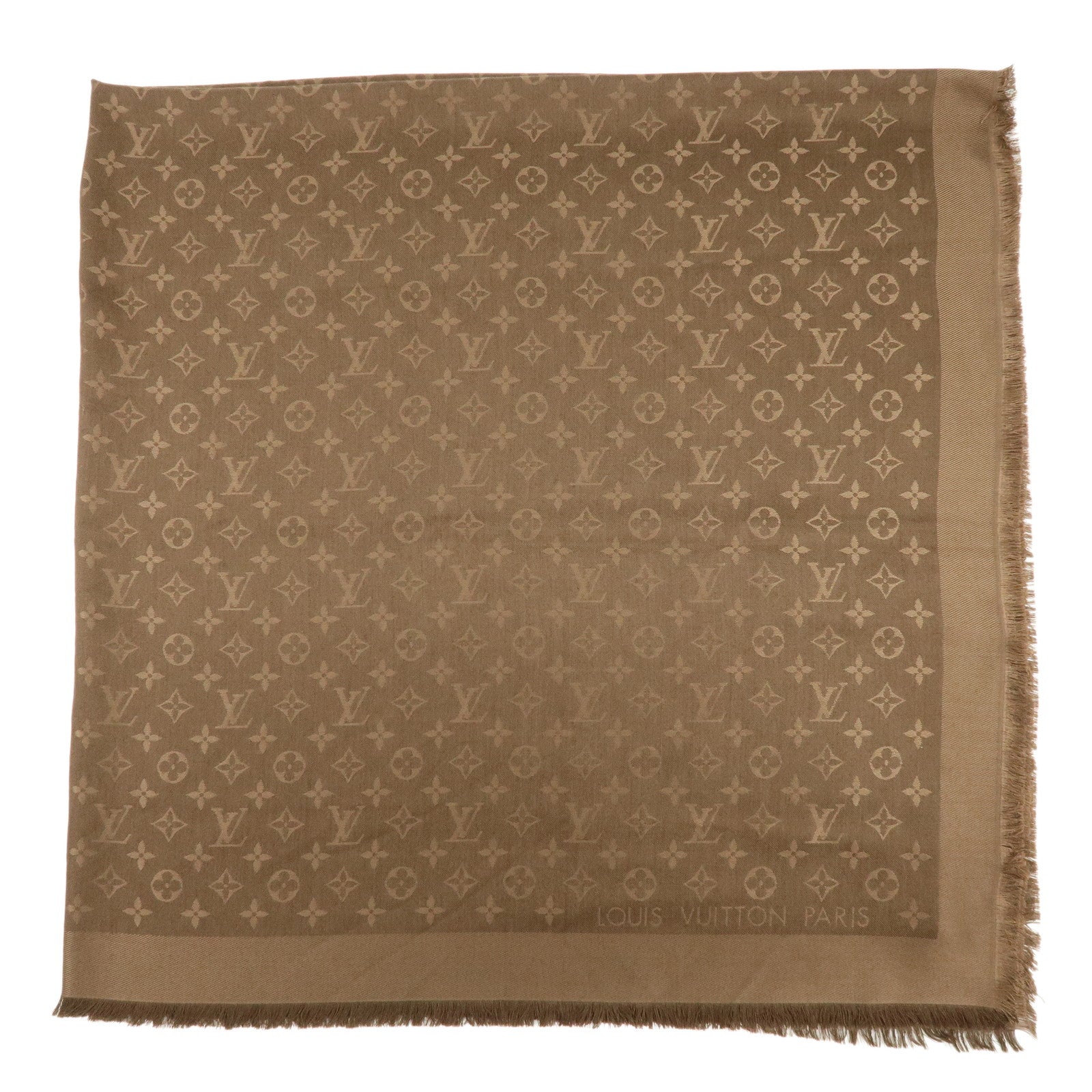 Louis Vuitton Monogram Shine Silk Wool Scarf Brown M77357