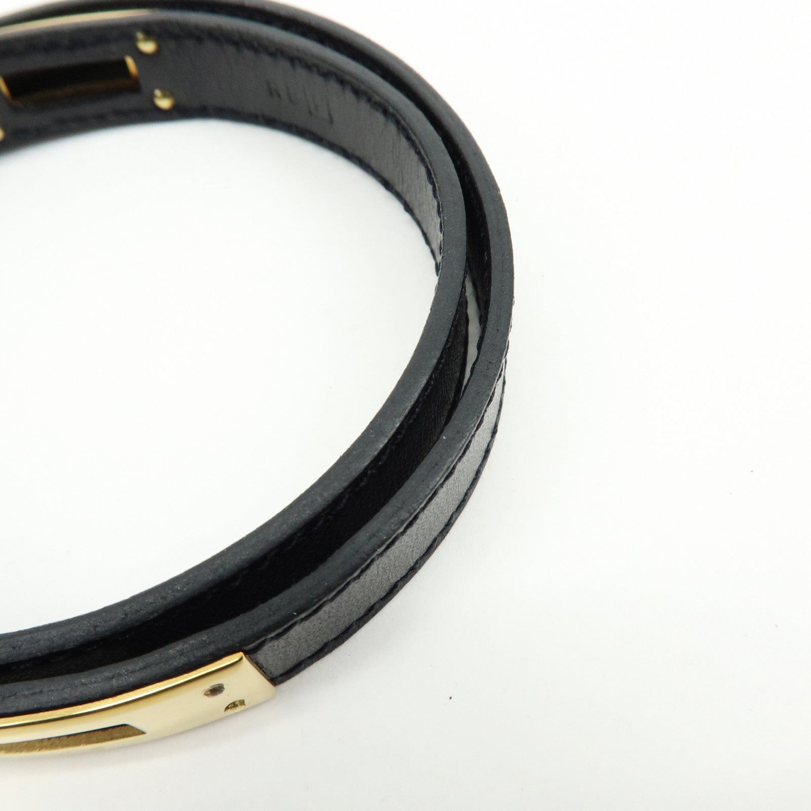 HERMES Kelly Double Tour Leather □F Stamped Bracelet Black