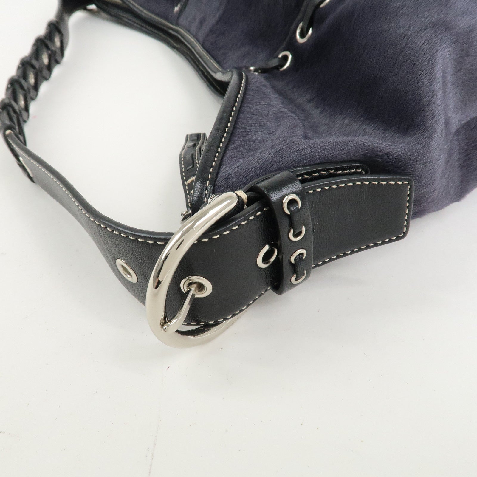 COACH Logo Unborn Calf Leather Shoulder Bag Hand Bag Black