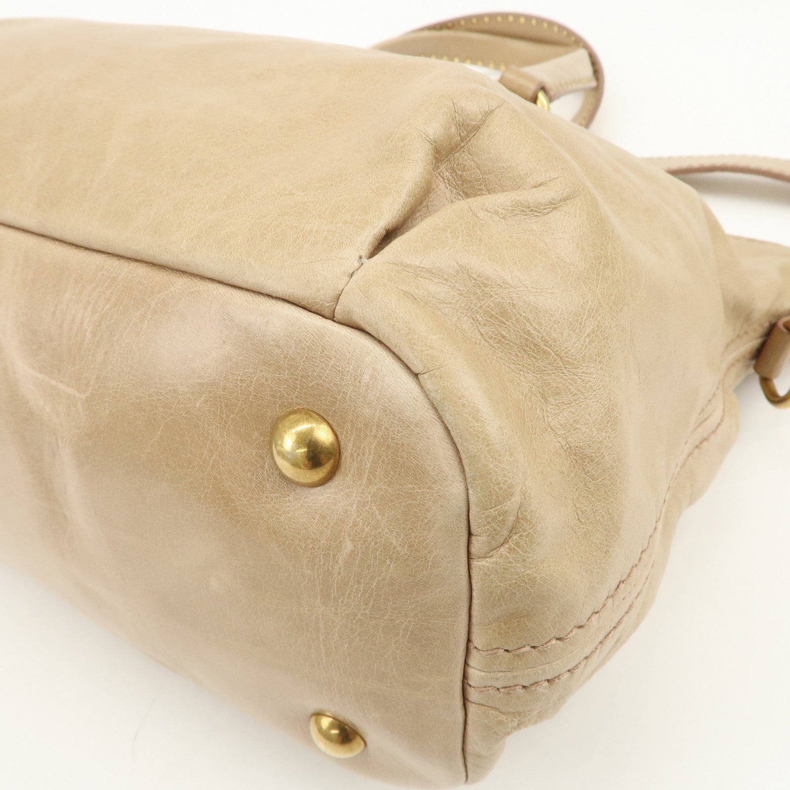 MIU MIU Logo Leather 2Way Bag Hand Bag Shoulder Bag Beige RN0728