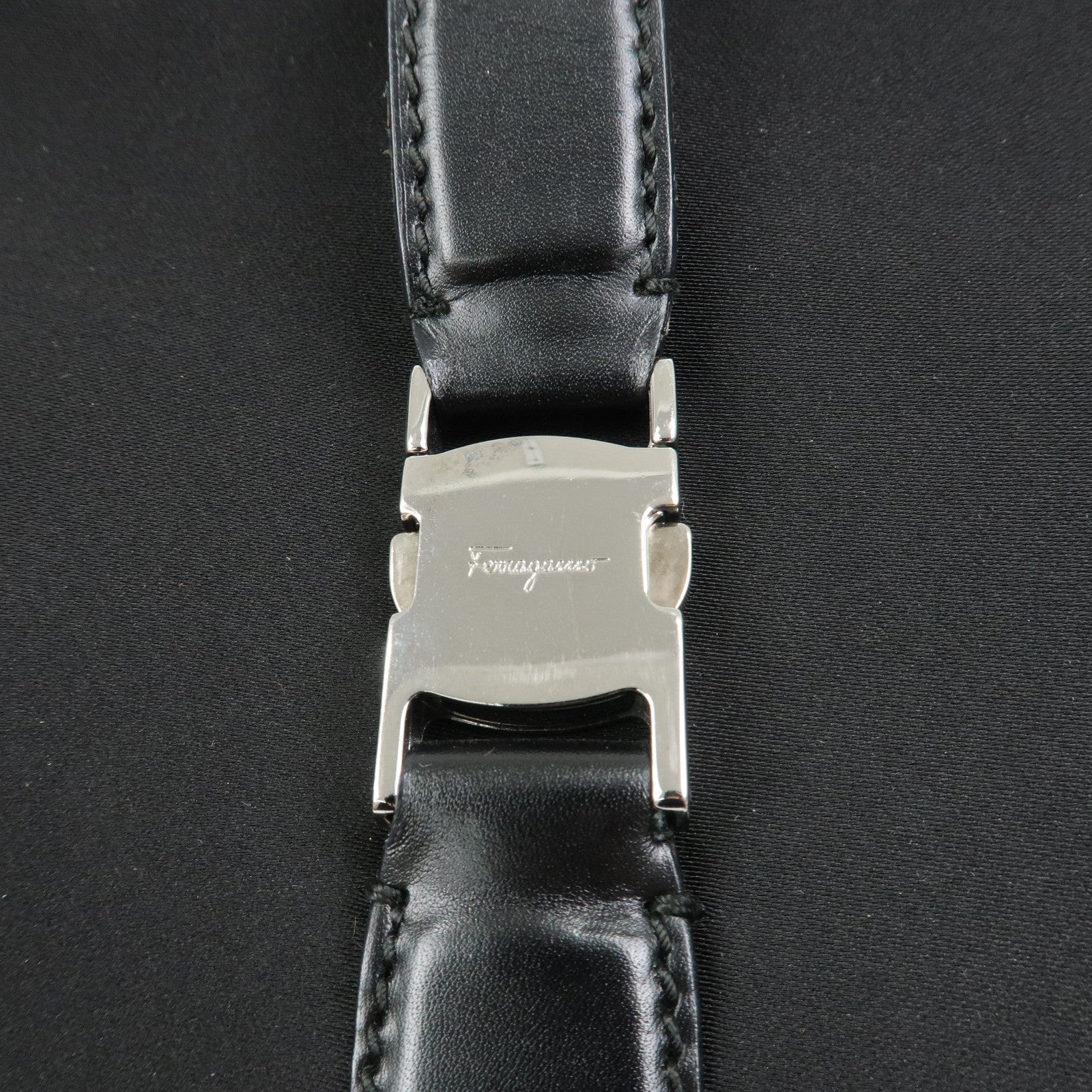 Ferragamo Logo Nylon Canvas Leather Shoulder Bag Hand Bag Black