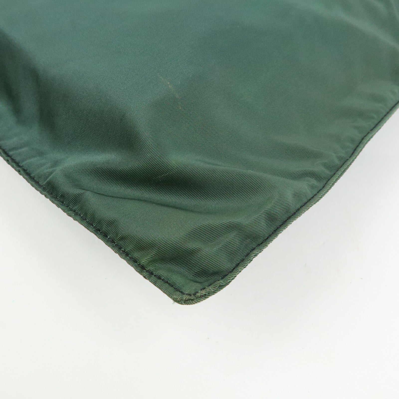 PRADA Triangle Logo Nylon Leather Tote Bag Hand Bag Moss Green