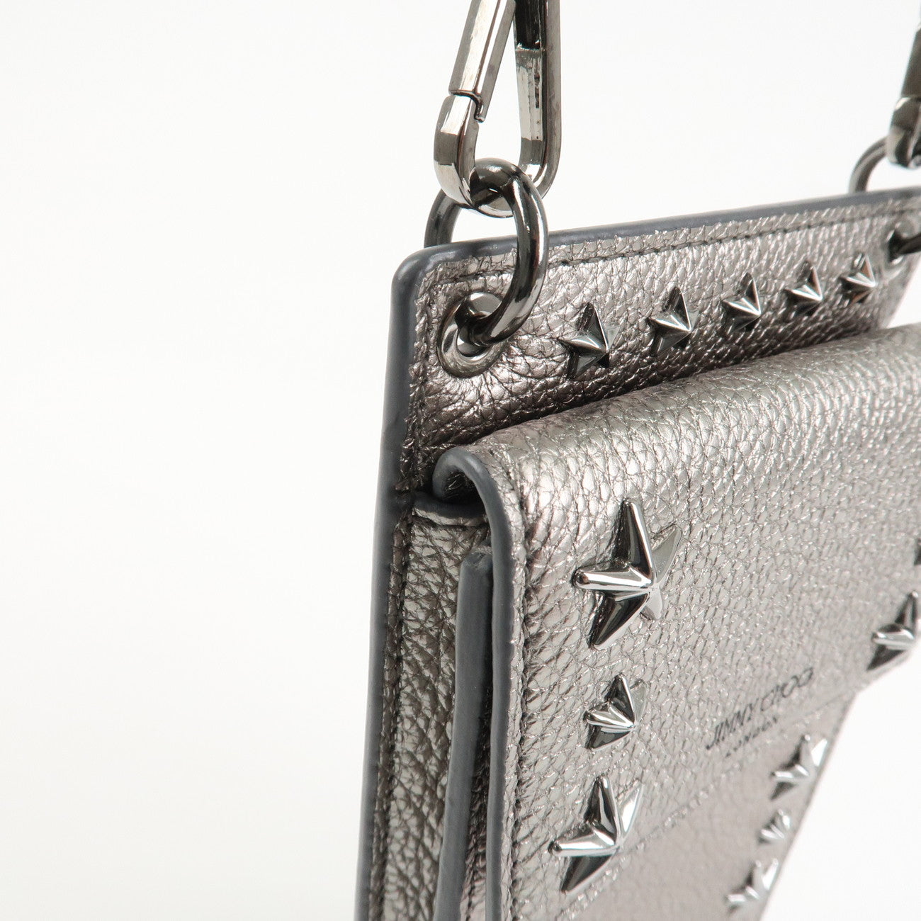 JIMMY CHOO Leather Star Studs Cell Phone Folder Shoulder Bag Silver Used
