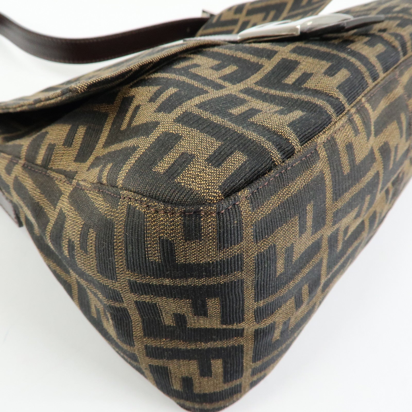 FENDI Mamma Baguette Zucca Canvas Leather Shoulder Bag Brown 26325