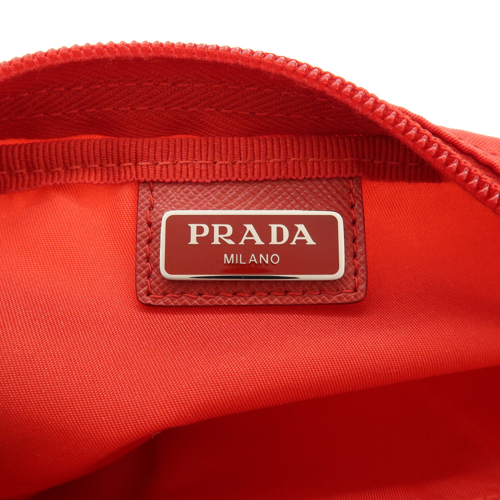 PRADA Triangle Logo Nylon Pouch Cosmetic Pouch Red