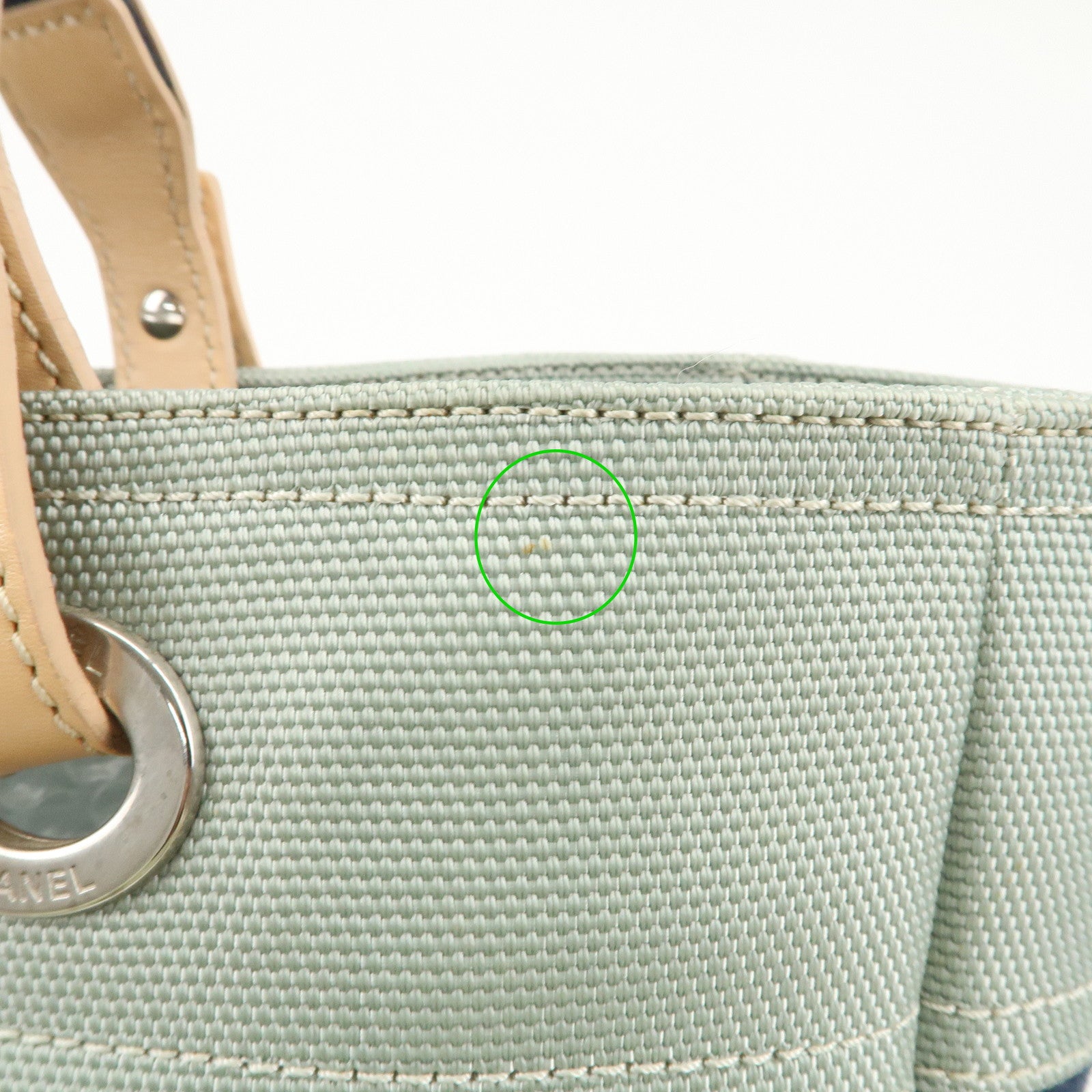 CHANEL Paris Biarritz Canvas Leather Tote Bag MM Navy A43209 Used