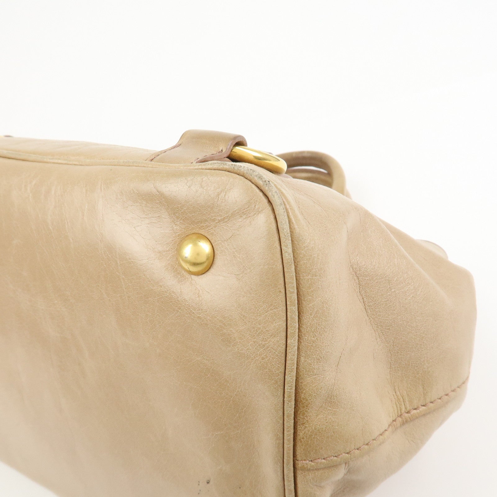 MIU MIU Leather 2Way Bag Hand Bag Shoulder Bag Beige