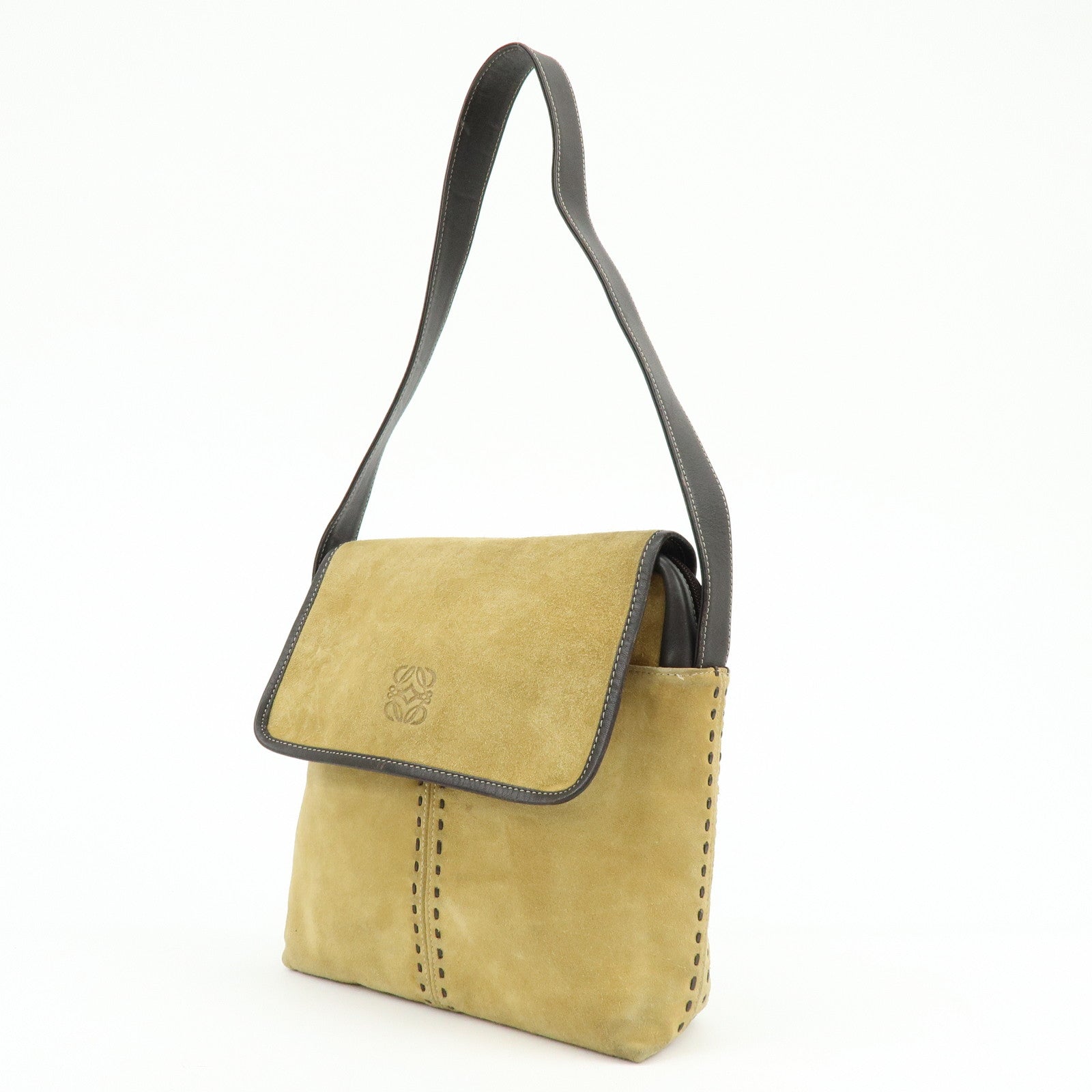 LOEWE Anagram Suede Leather Shoulder Bag Crossbody Bag Beige