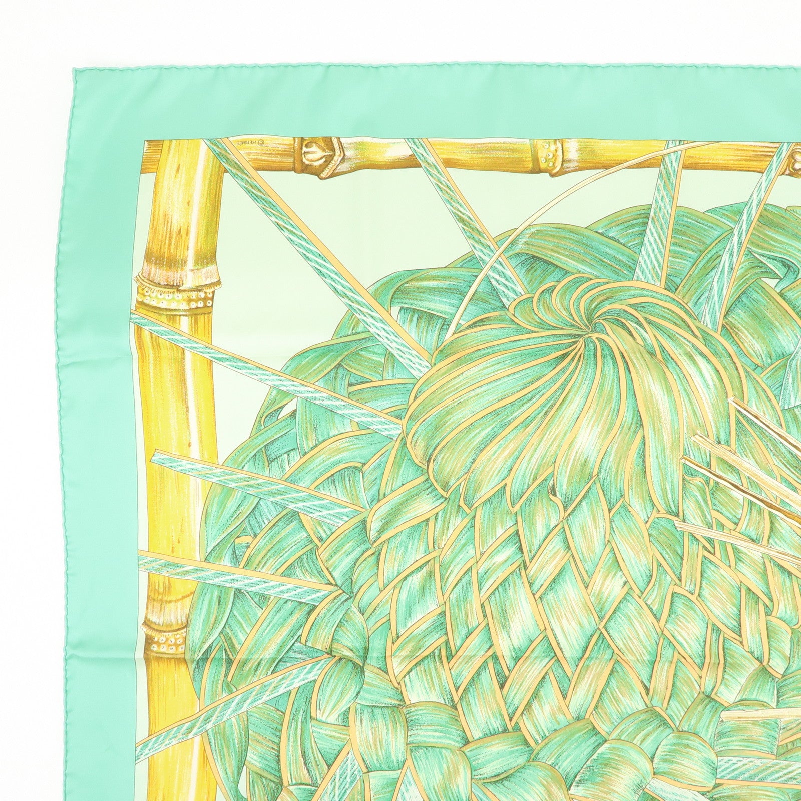 Carre 90 Silk 100% Scarf Jardin Creole Light Green Light Green