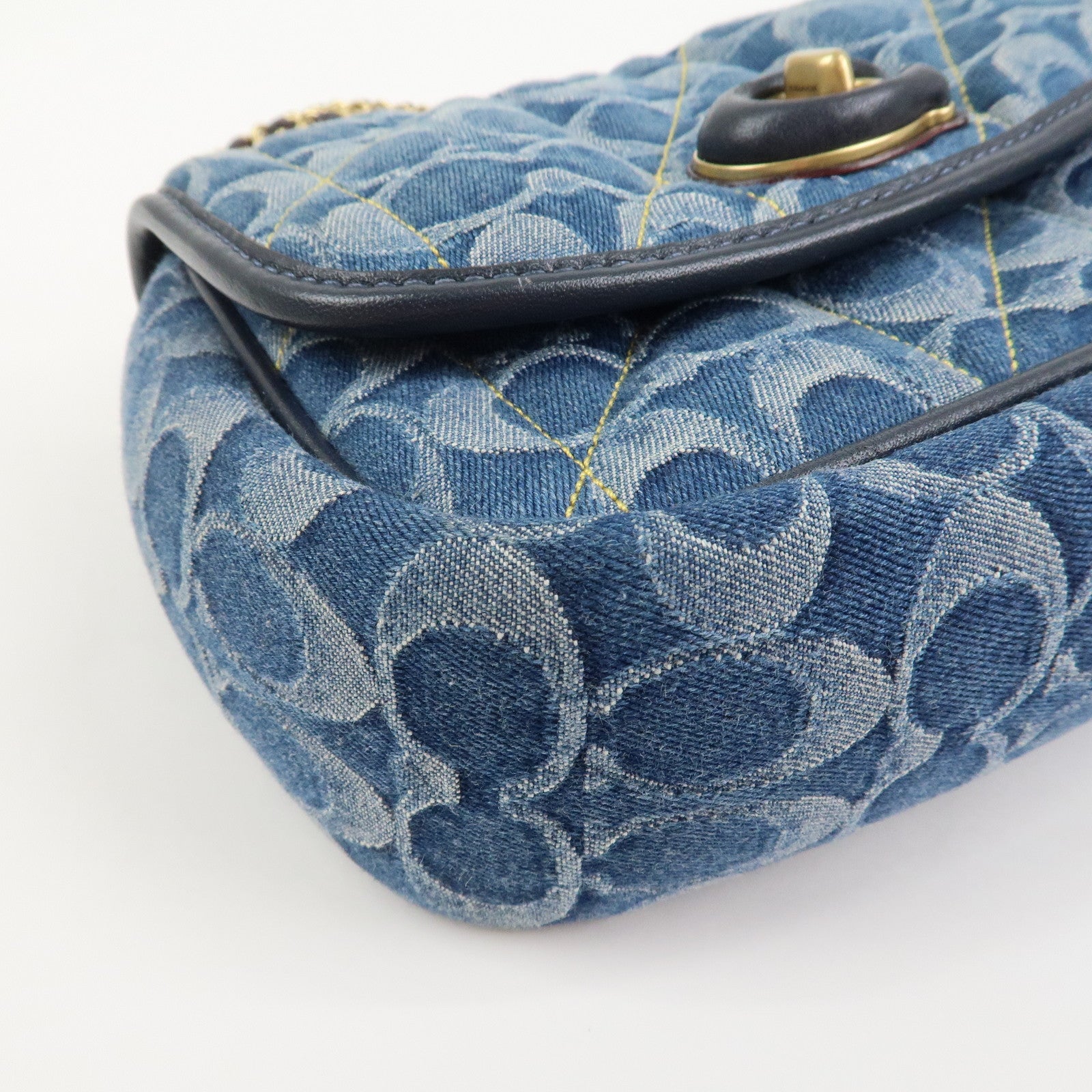 COACH Denim Leather Chain Shoulder Bag Crossbody Bag Hand Bag Blue