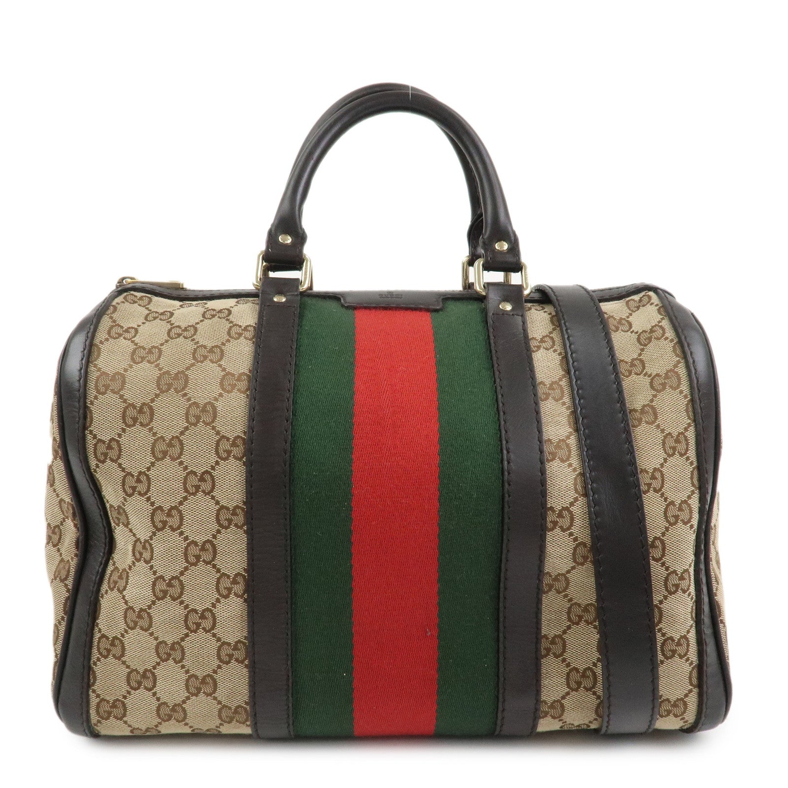 GUCCI Sherry GG Canvas Leather 2Way Bag Boston Bag Brown 247205