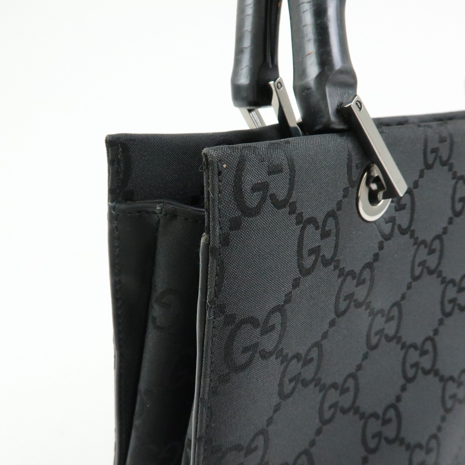 GUCCI Bamboo GG Nylon 2Way Tote Bag Black 002.1016