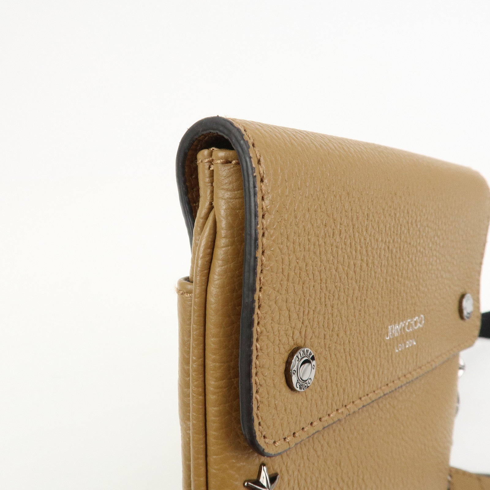 JIMMY CHOO Leather KIMI MESSANGER Studs Shoulder Bag Brown