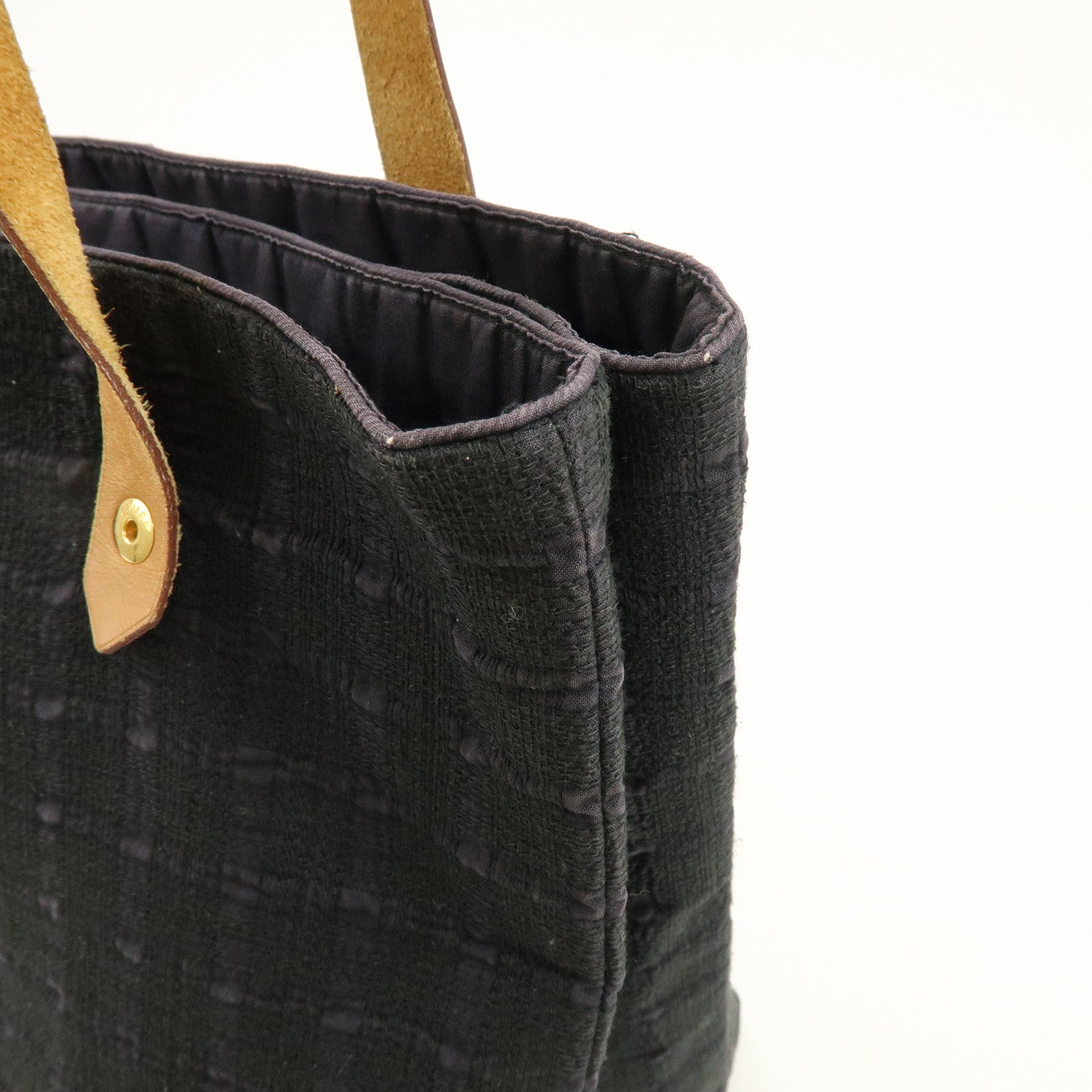 HERMES Amedaba Cabas de Poche Cotton Canvas Leather Tote Bag Navy