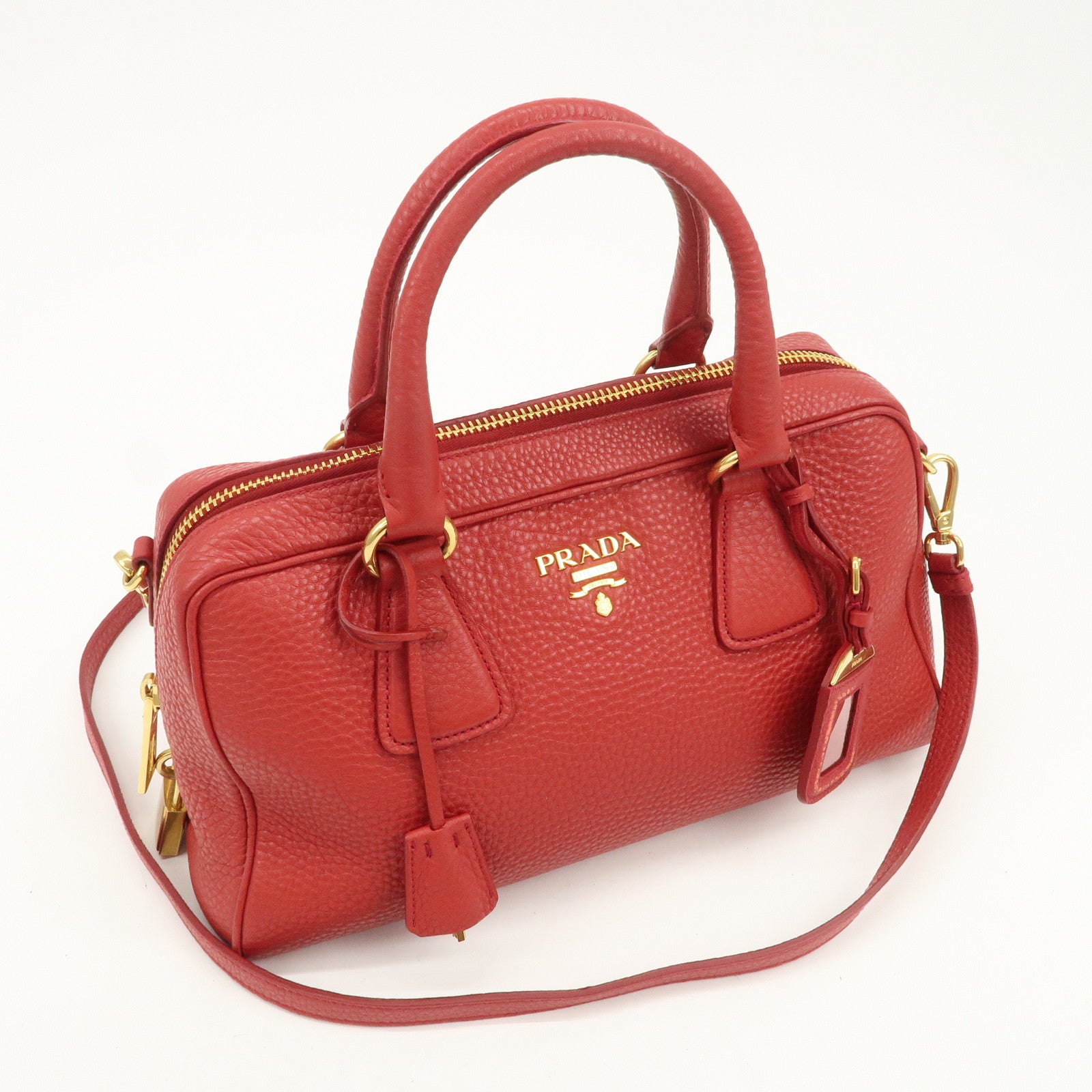 PRADA Logo Leather 2Way Bag Hand Bag Shoulder Bag Red BL0867