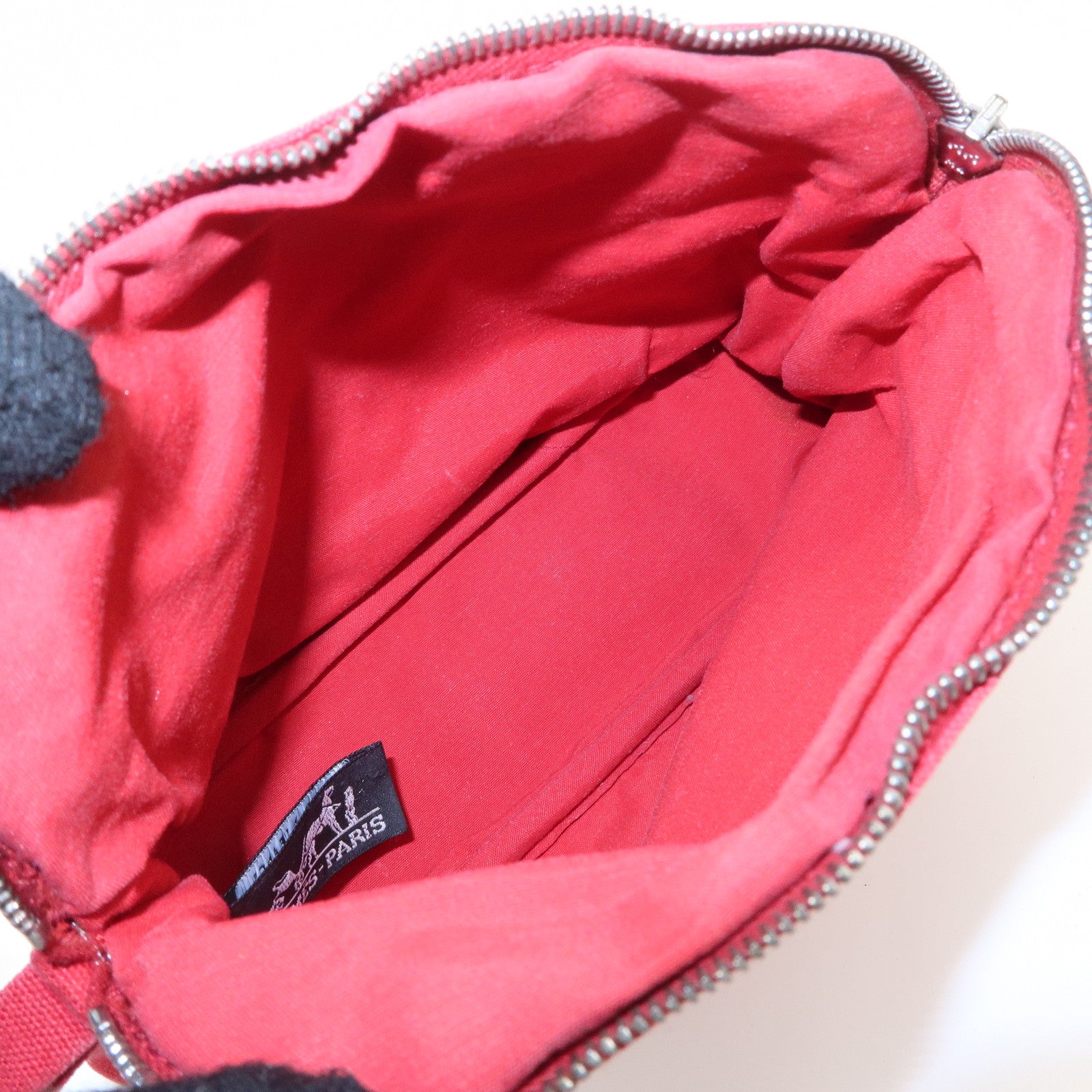 HERMES Set of 2 Canvas Leather Pouch Cosmetic Pouch Orange Red Used