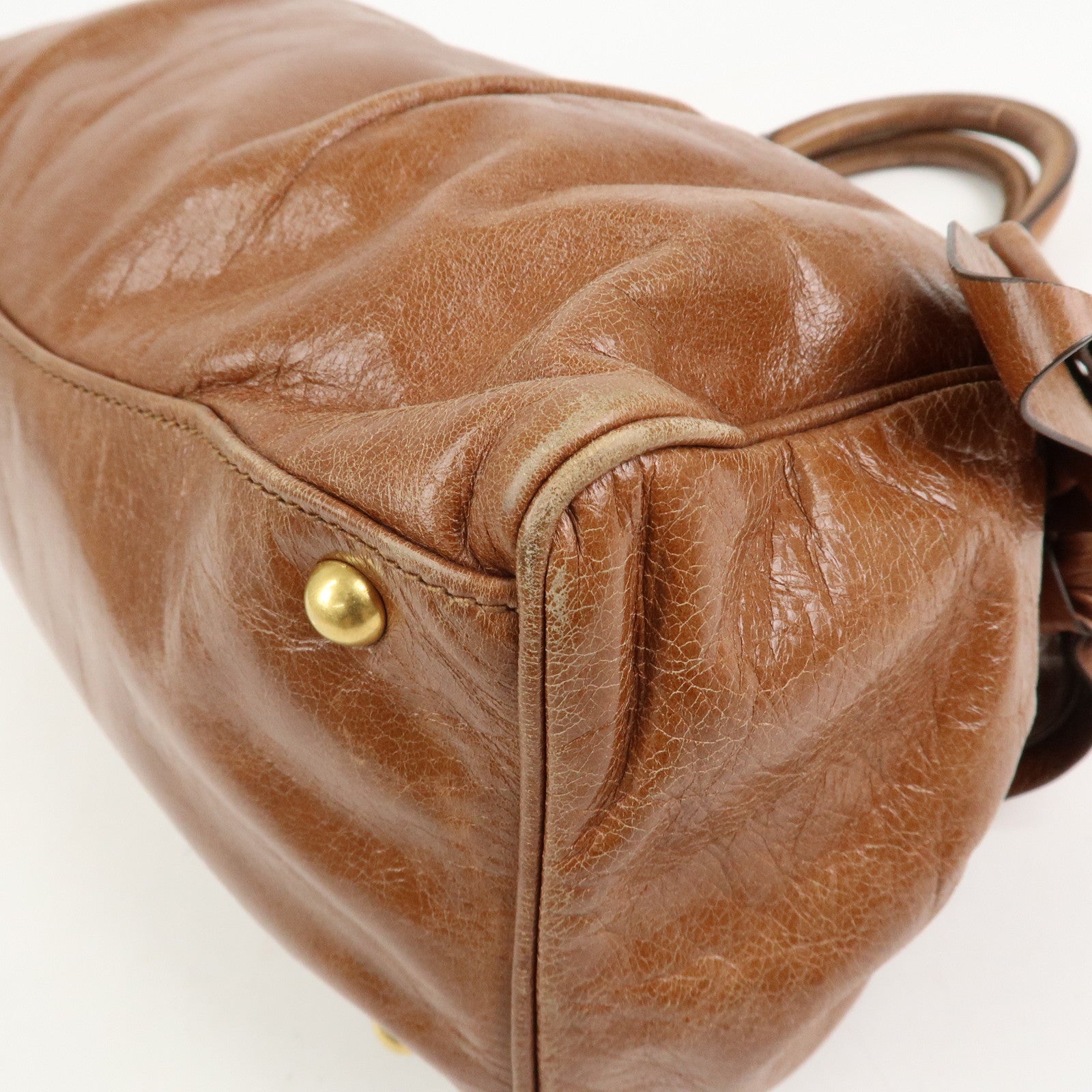 MIU MIU Logo Leather 2Way Bag Hand Bag Shoulder Bag Brown