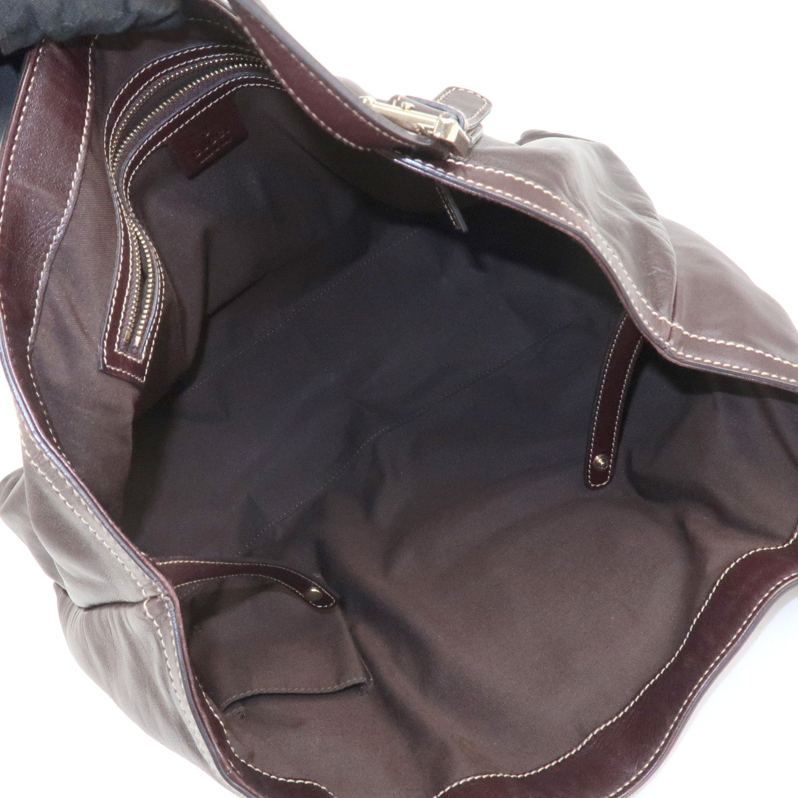 GUCCI Interlocking G Sherry Leather Shoulder Bag Dark Brown 162094