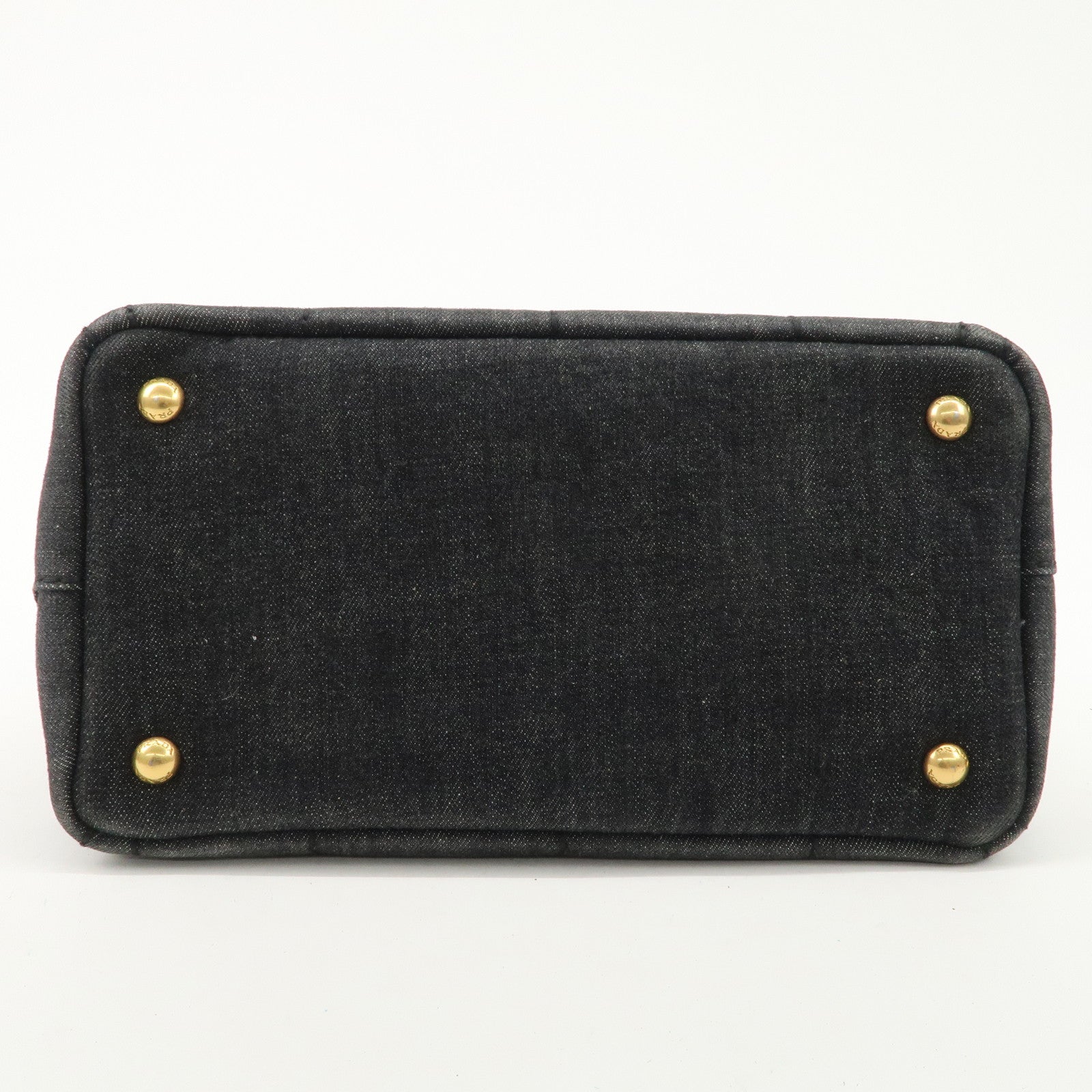 PRADA Logo Canapa Mini Denim 2Way Tote Bag Gray Gold HDW 1BG439 Used