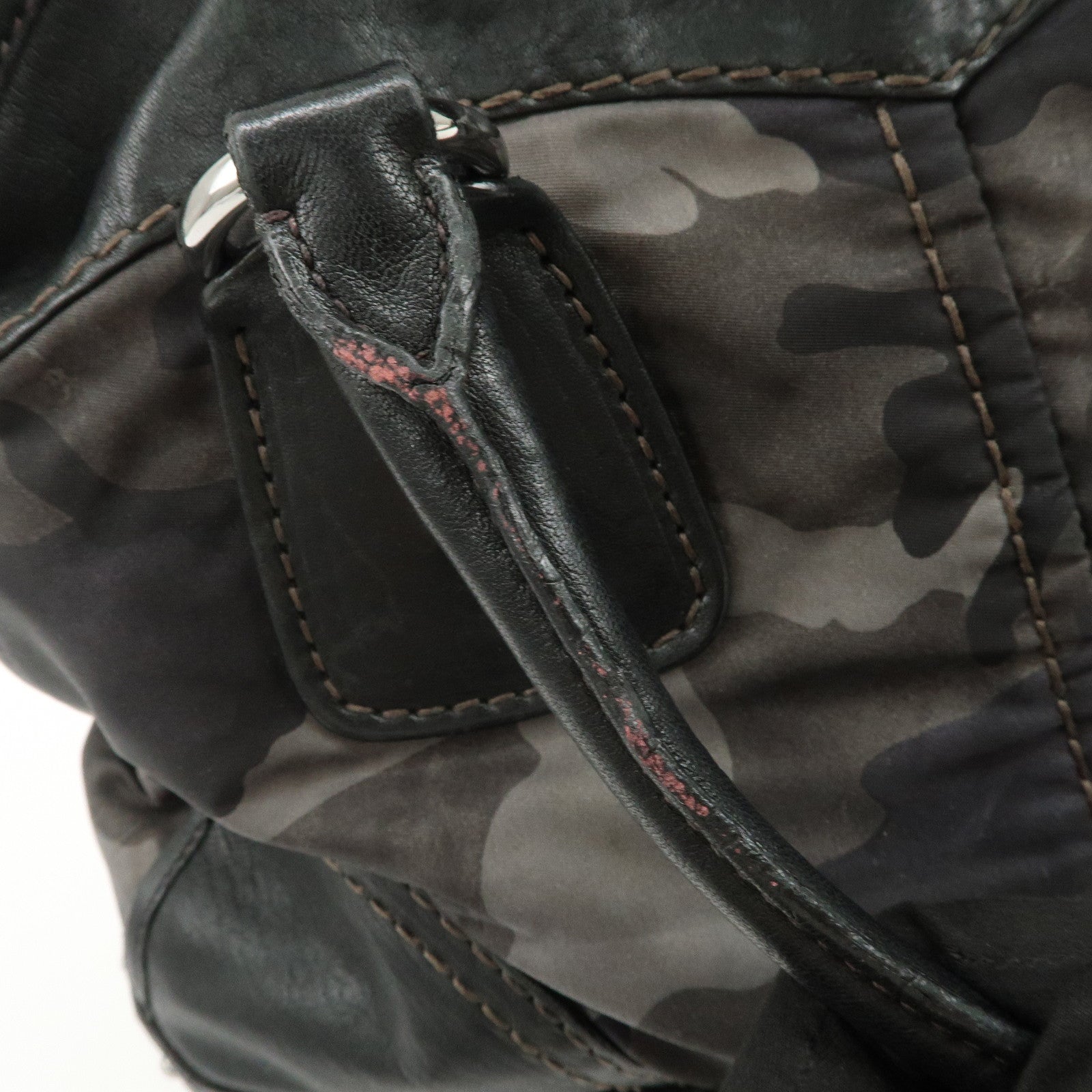 PRADA Nylon Leather 2Way Hand Shoulder Bag Black Camouflage BL0688