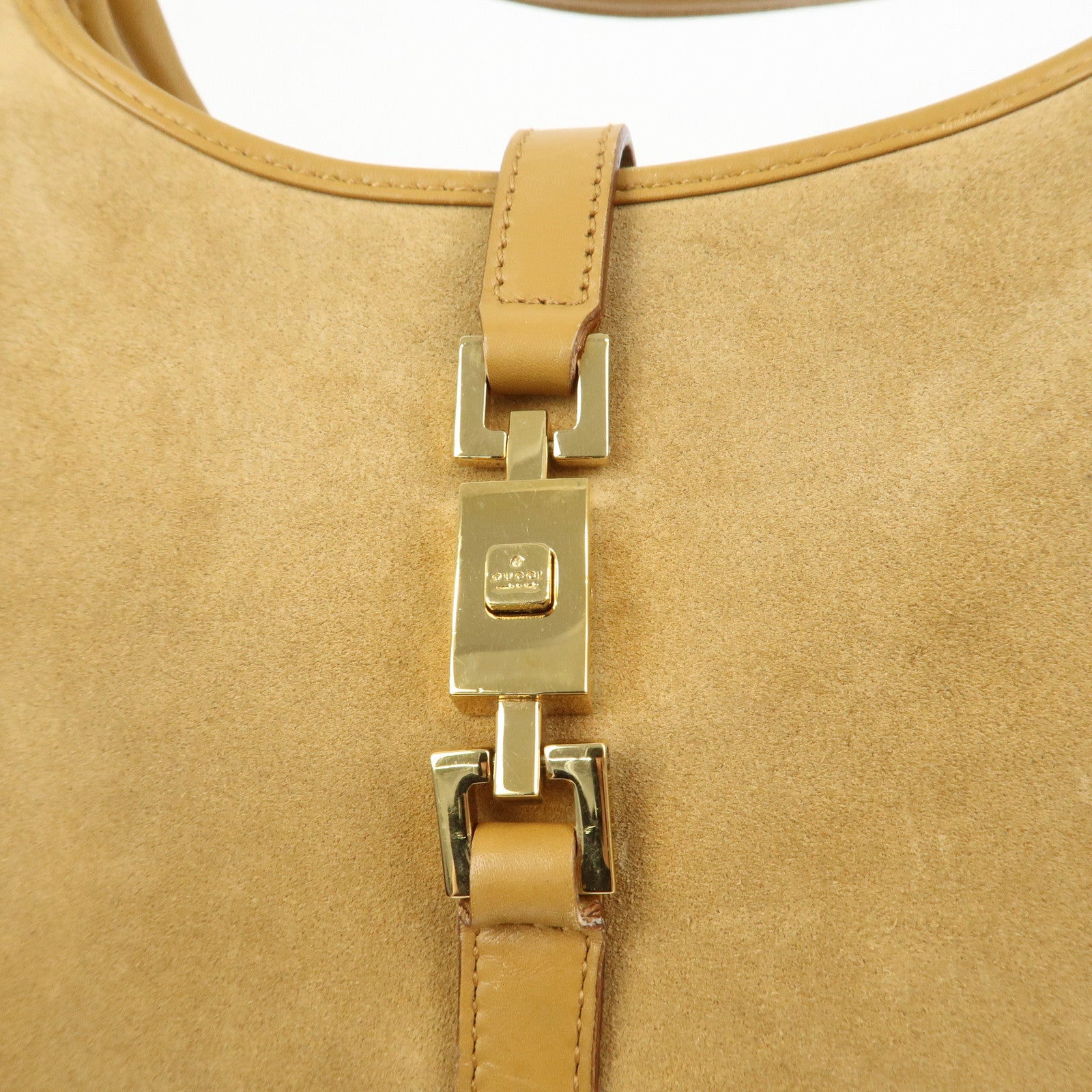 GUCCI Jackie Logo Suede Leather Shoulder Bag Light Brown 002・1068