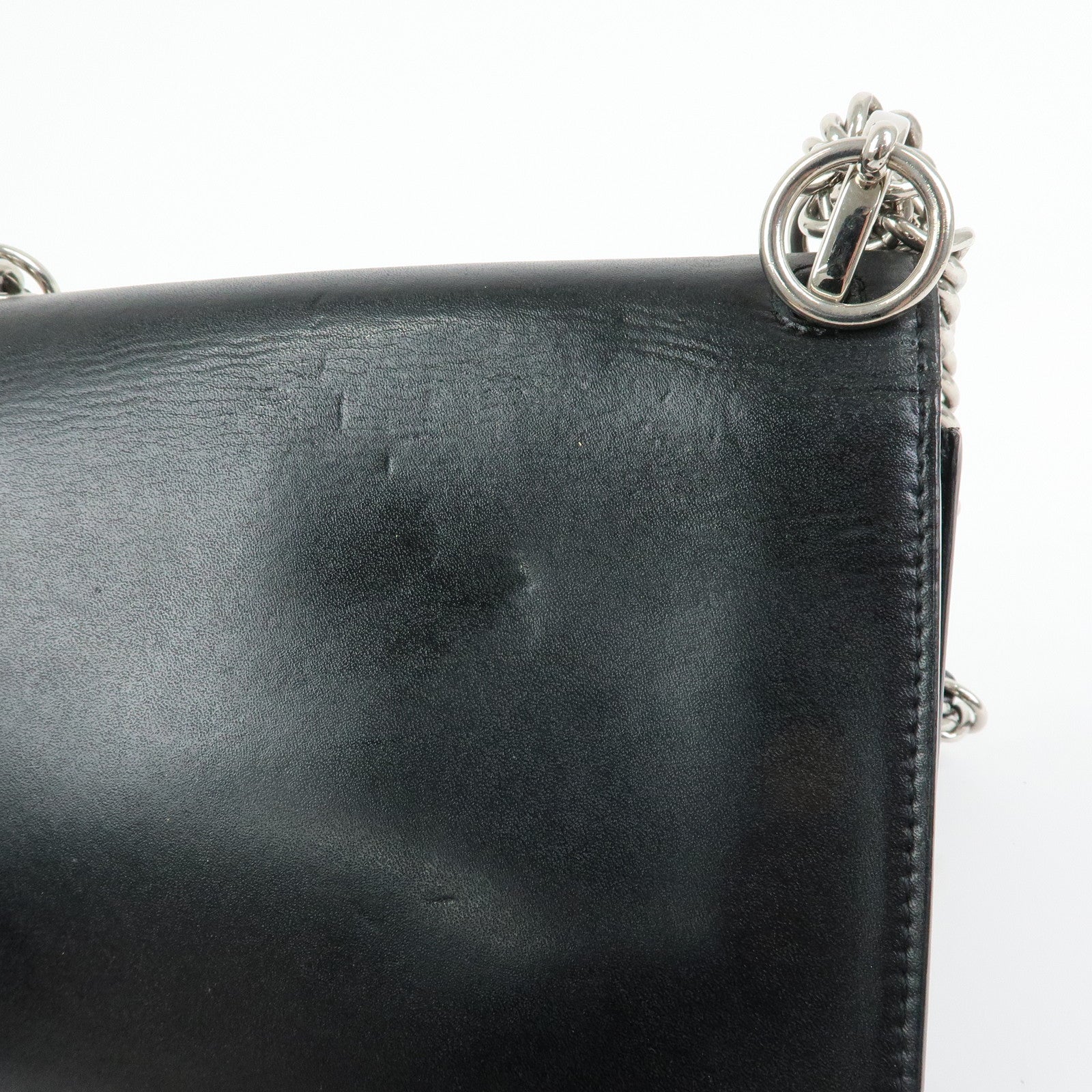 FENDI Kan I Mini Leather Chain Shoulder Crossbody Bag Black 8M0381
