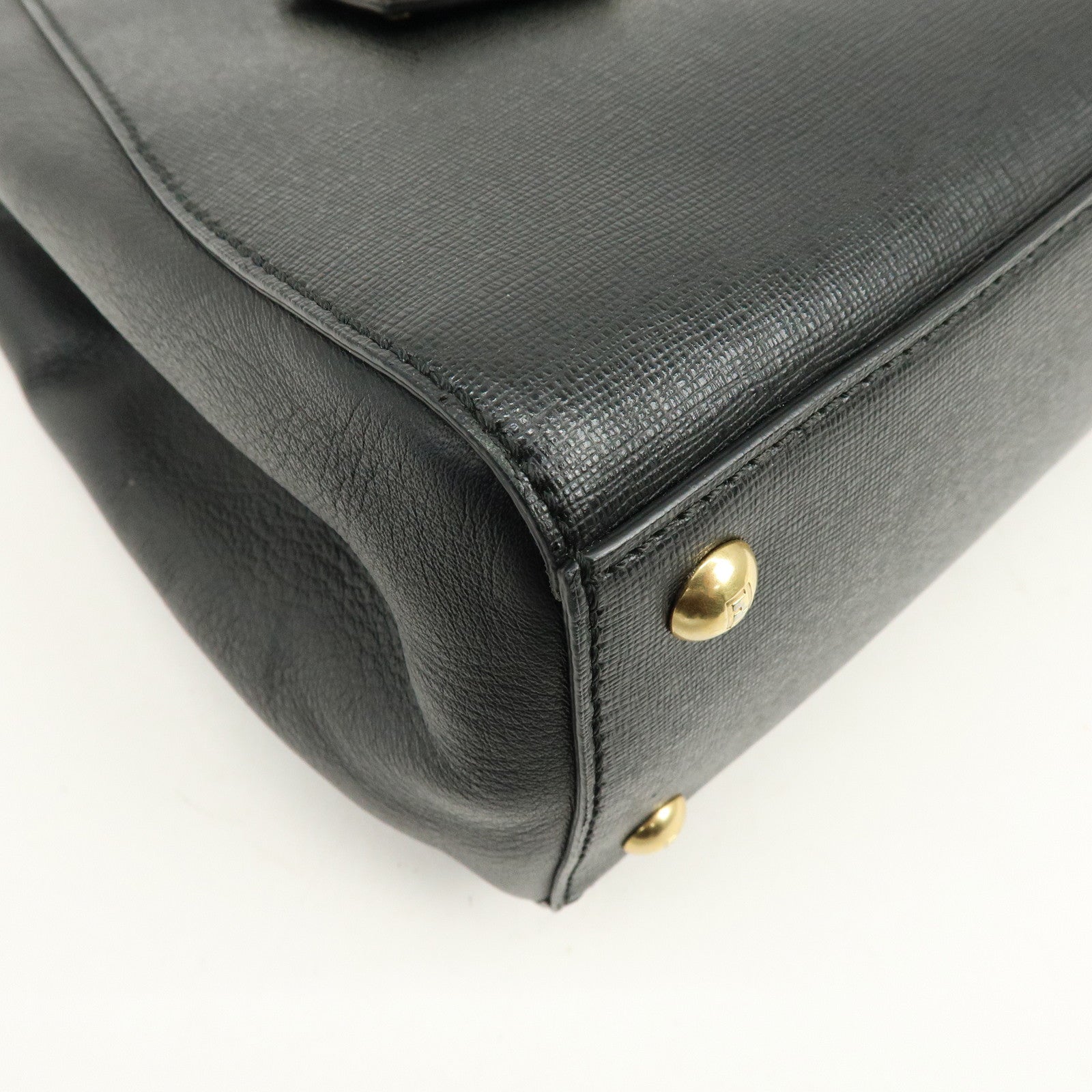 FENDI Petit 2Jours Leather 2Way Bag Hand Bag Shoulder Bag Black