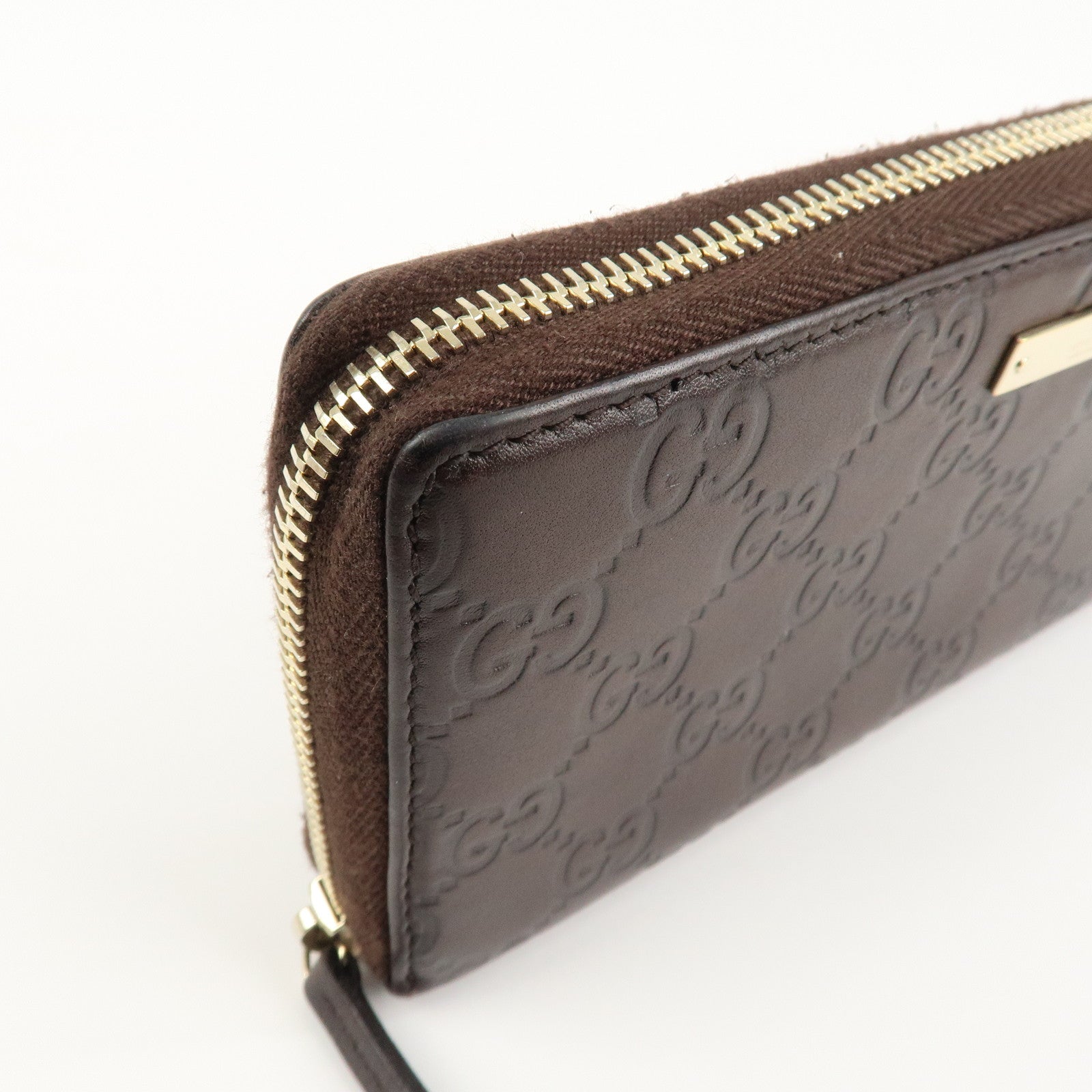 GUCCI Guccissima Leather Round Zippy Long Wallet Dark Brown 112724 Used