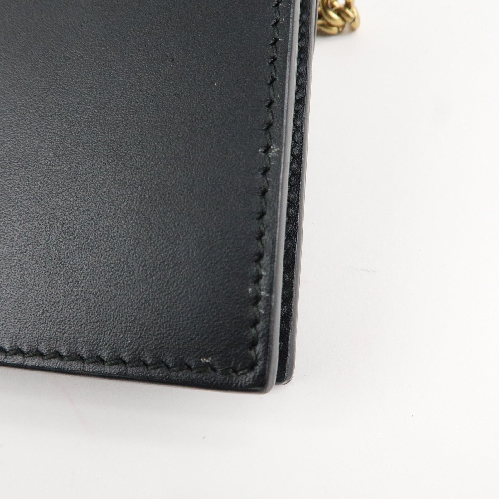 GUCCI GG Marmont Leather Chain Wallet Gold HDW Black 431478 Used