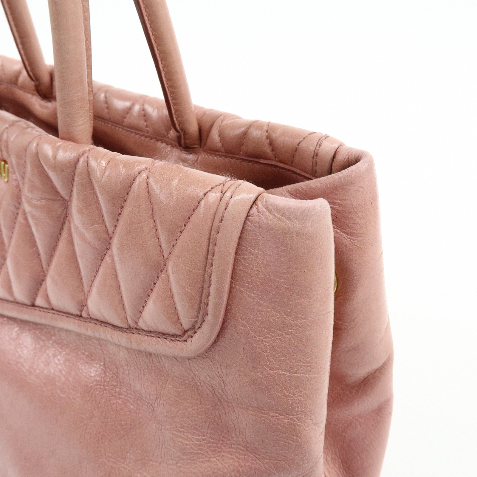 MIU MIU Logo Leather Hand Bag Tote Bag Pink RN1098