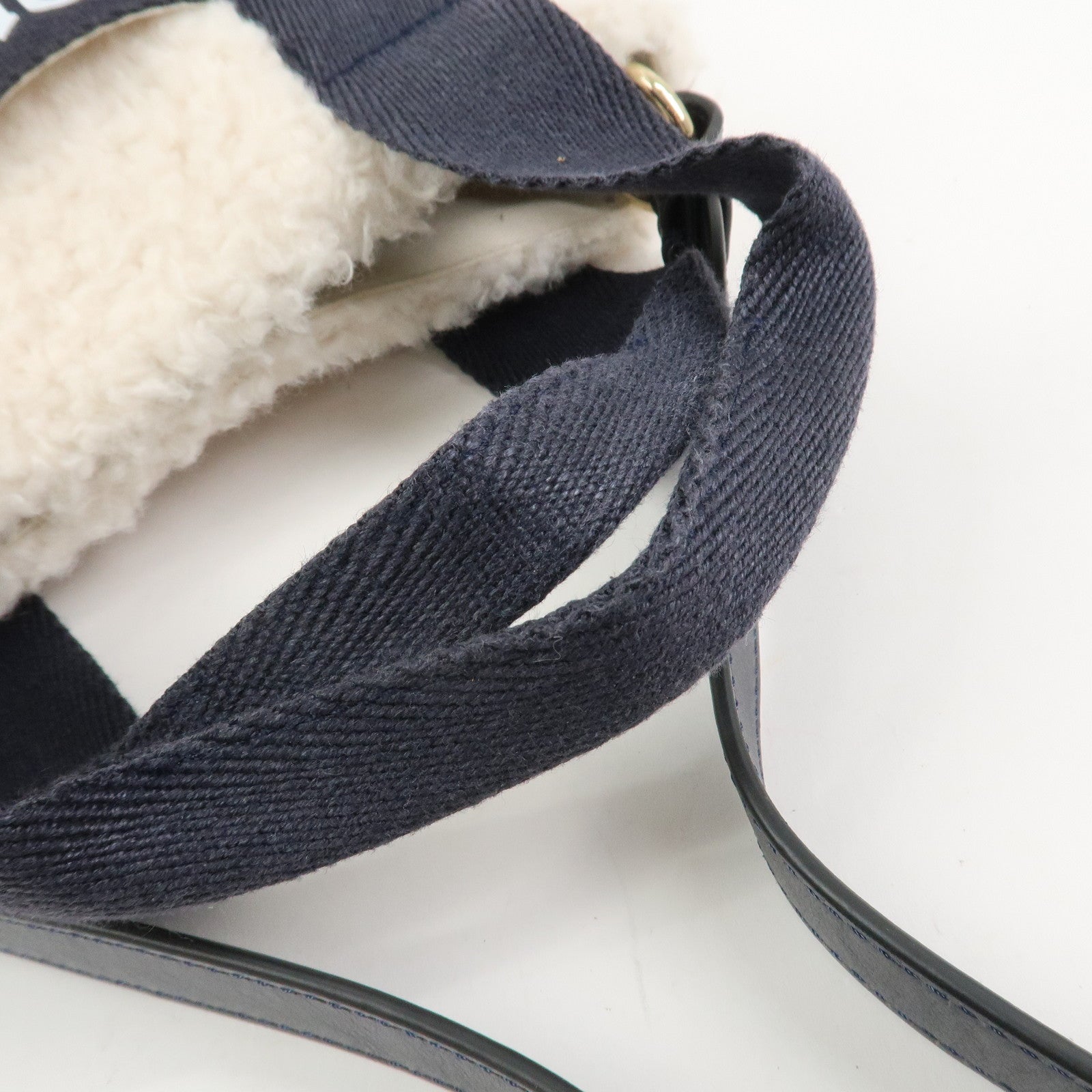 Chloe Fur Leather 2Way Bag Shoulder Bag Hand Bag Ivory Navy