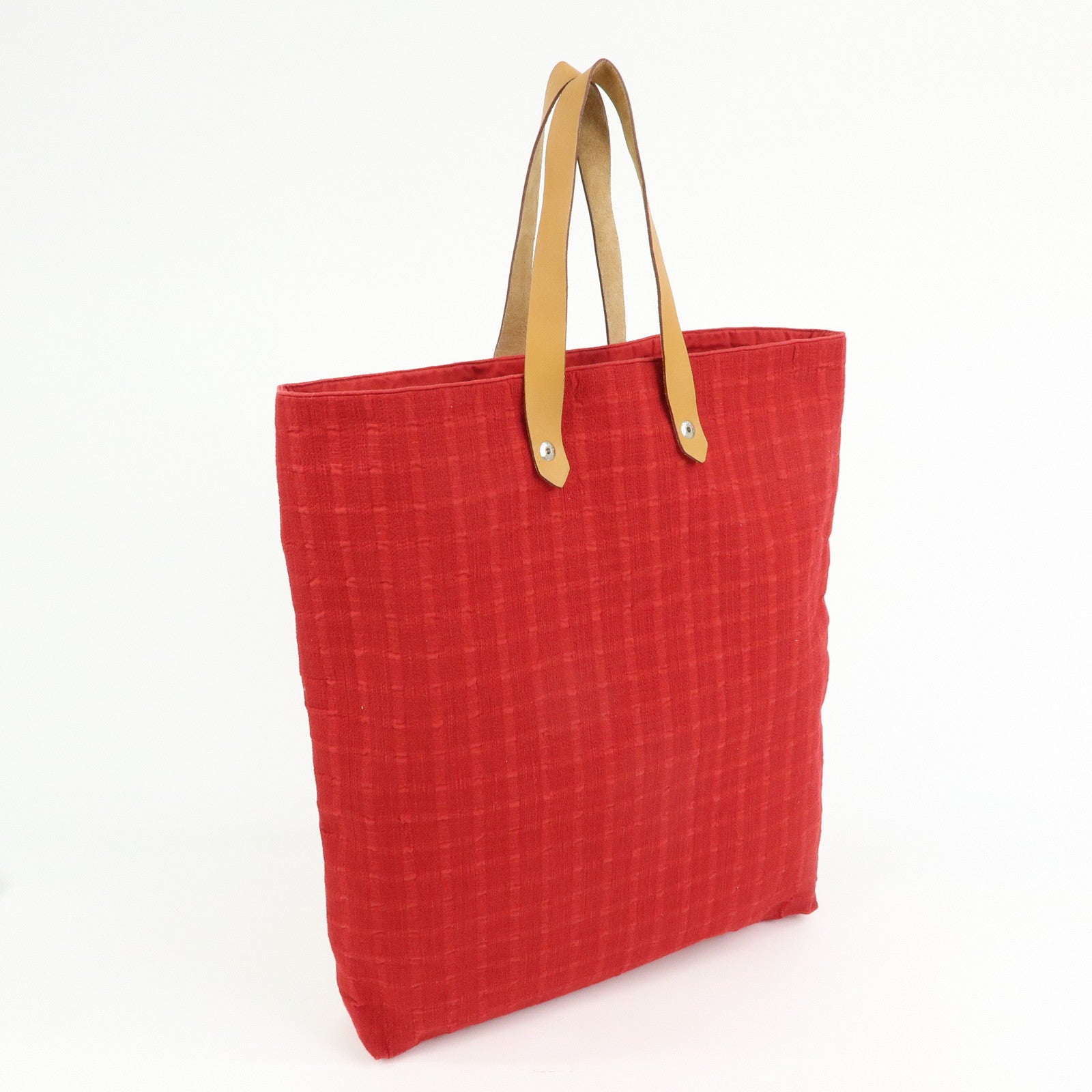 HERMES Amedaba GM Canvas Leather Tote Bag Hand Bag Red