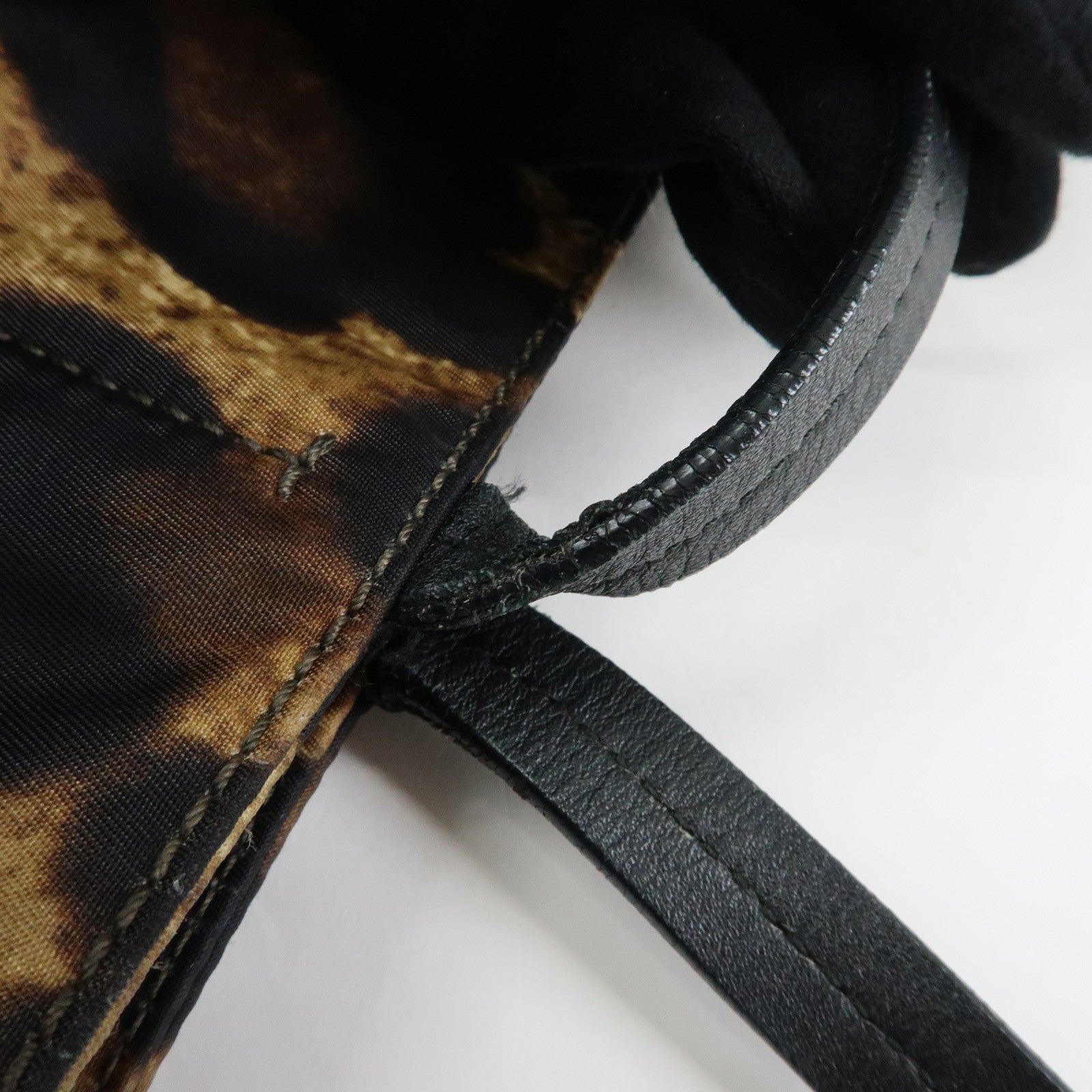 Ferragamo Gancini Nylon Leather Leopard Tote Bag Shoulder Bag Brown