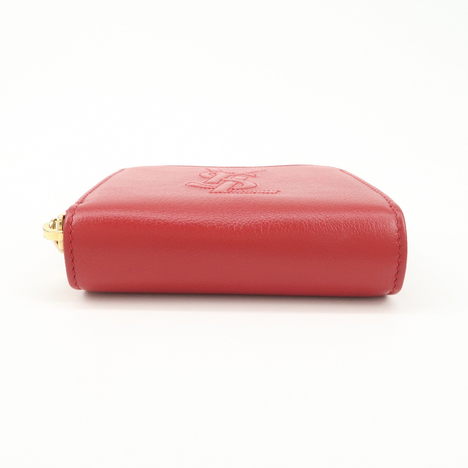 SAINT LAURENT Leather Compact Bi-fold Wallet Red
