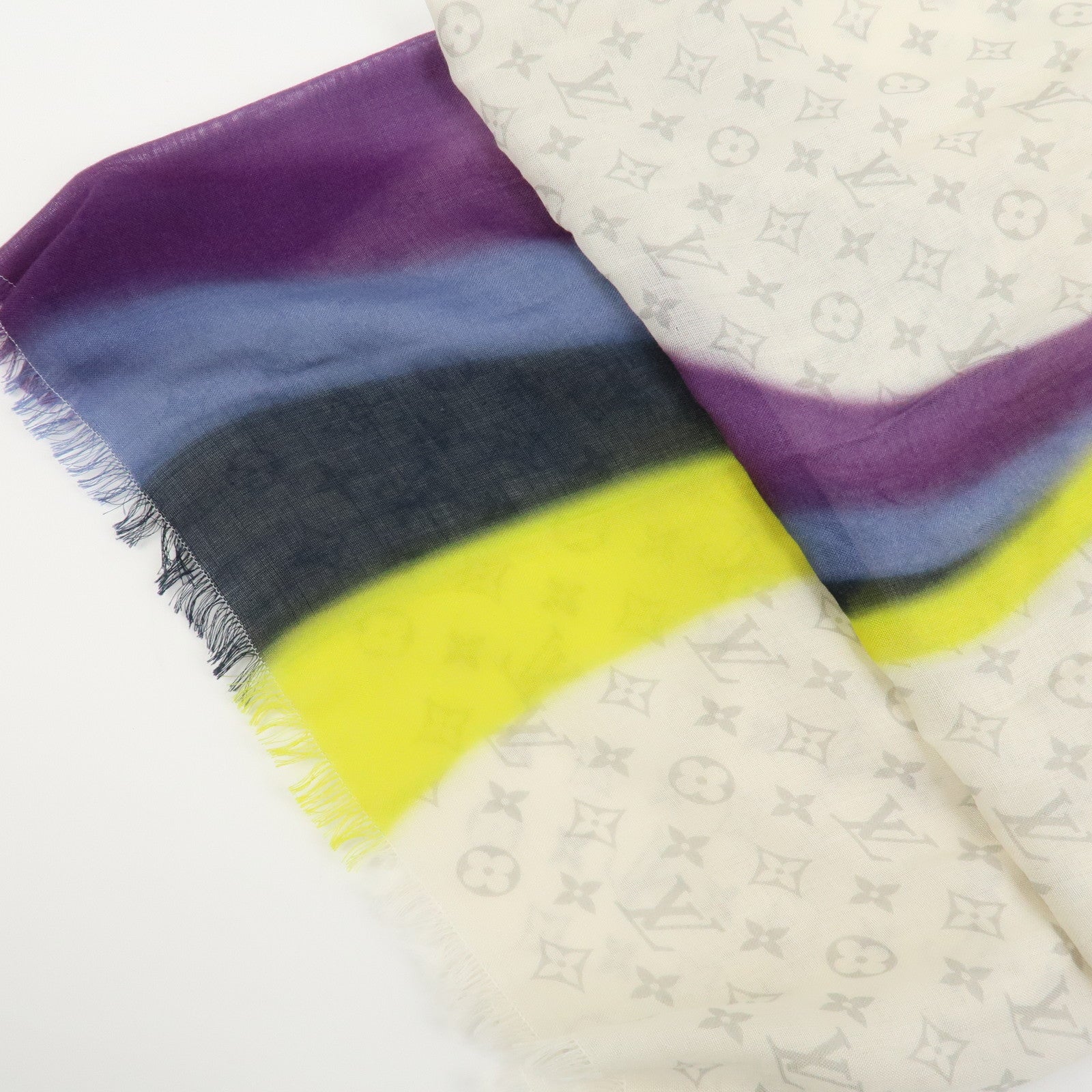 Louis Vuitton Etolloe LV Rainbow Cashmere Silk Scarf White MP2316