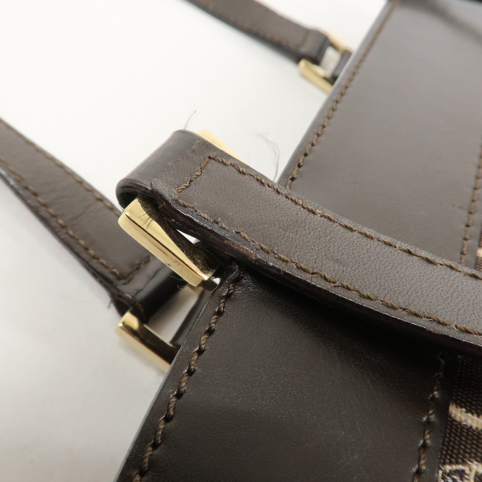 CELINE C Macadam Canvas Leather Hand Bag Brown