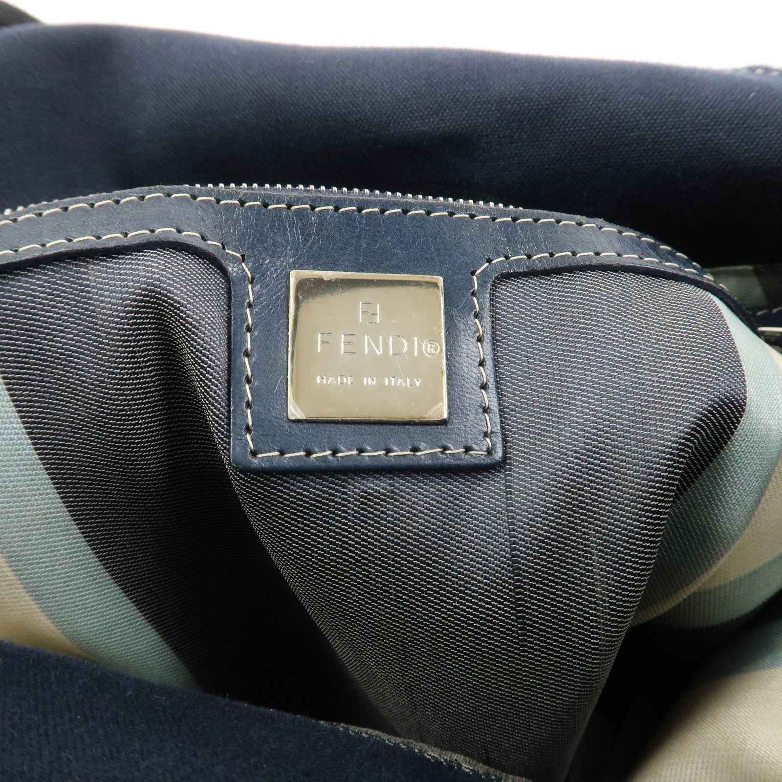 FENDI Logo Canvas Shoulder Bag Hand Bag Navy 26426