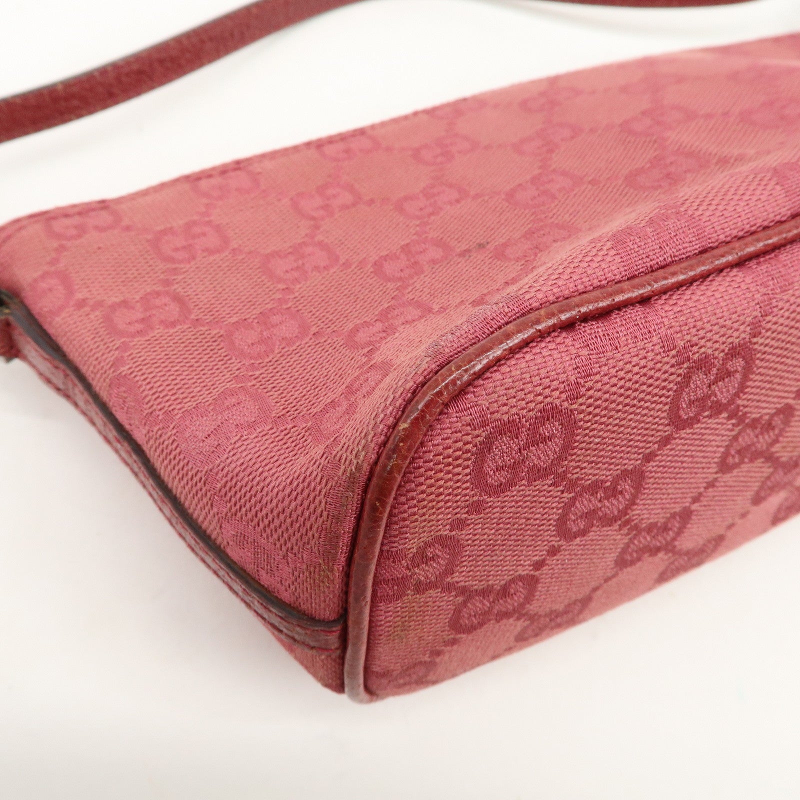 GUCCI Boat Bag GG Monogram Canvas Leather Hand Bag Pink 07198