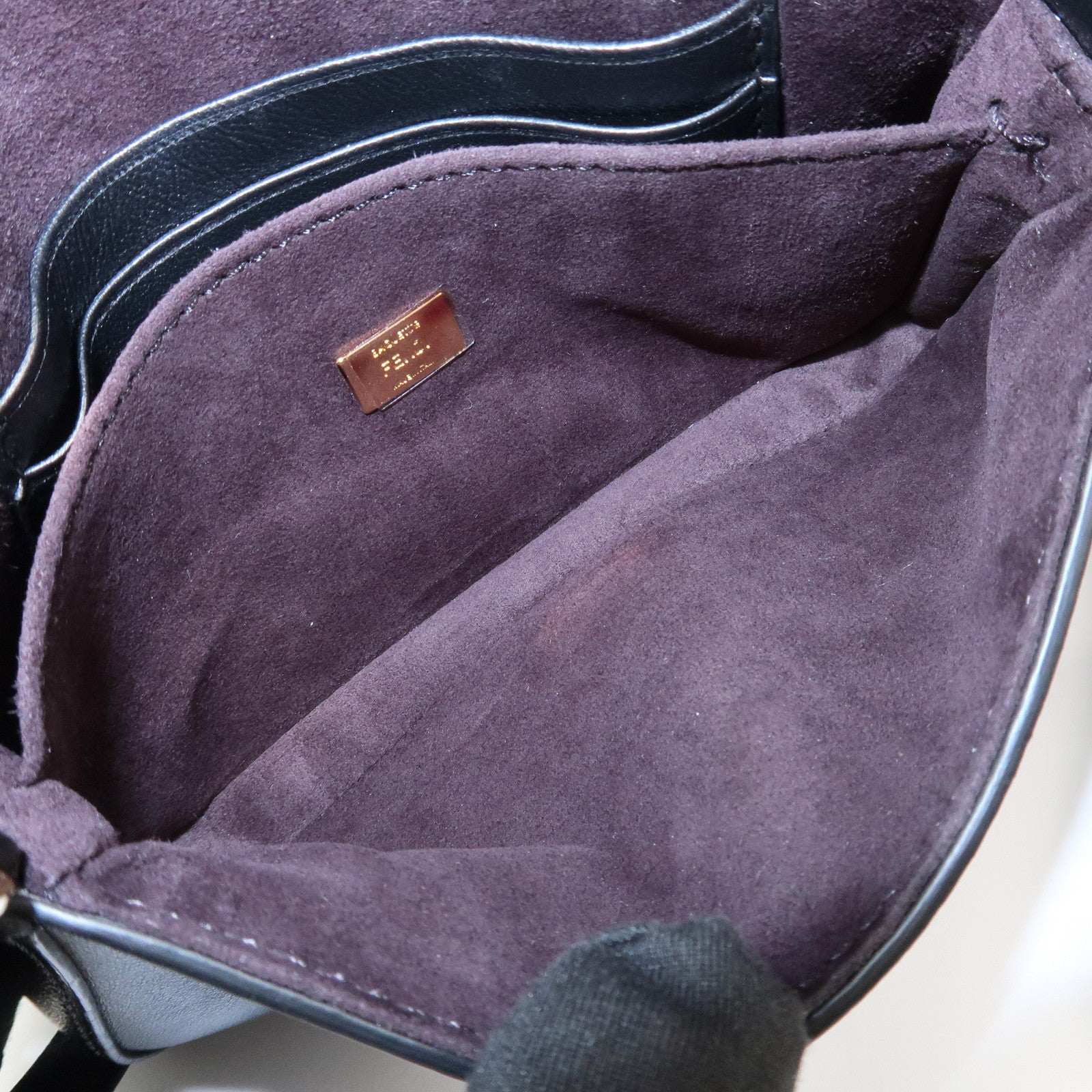 FENDI Leather Micro Baguette Shoulder Crossbody Bag Black 8M0354