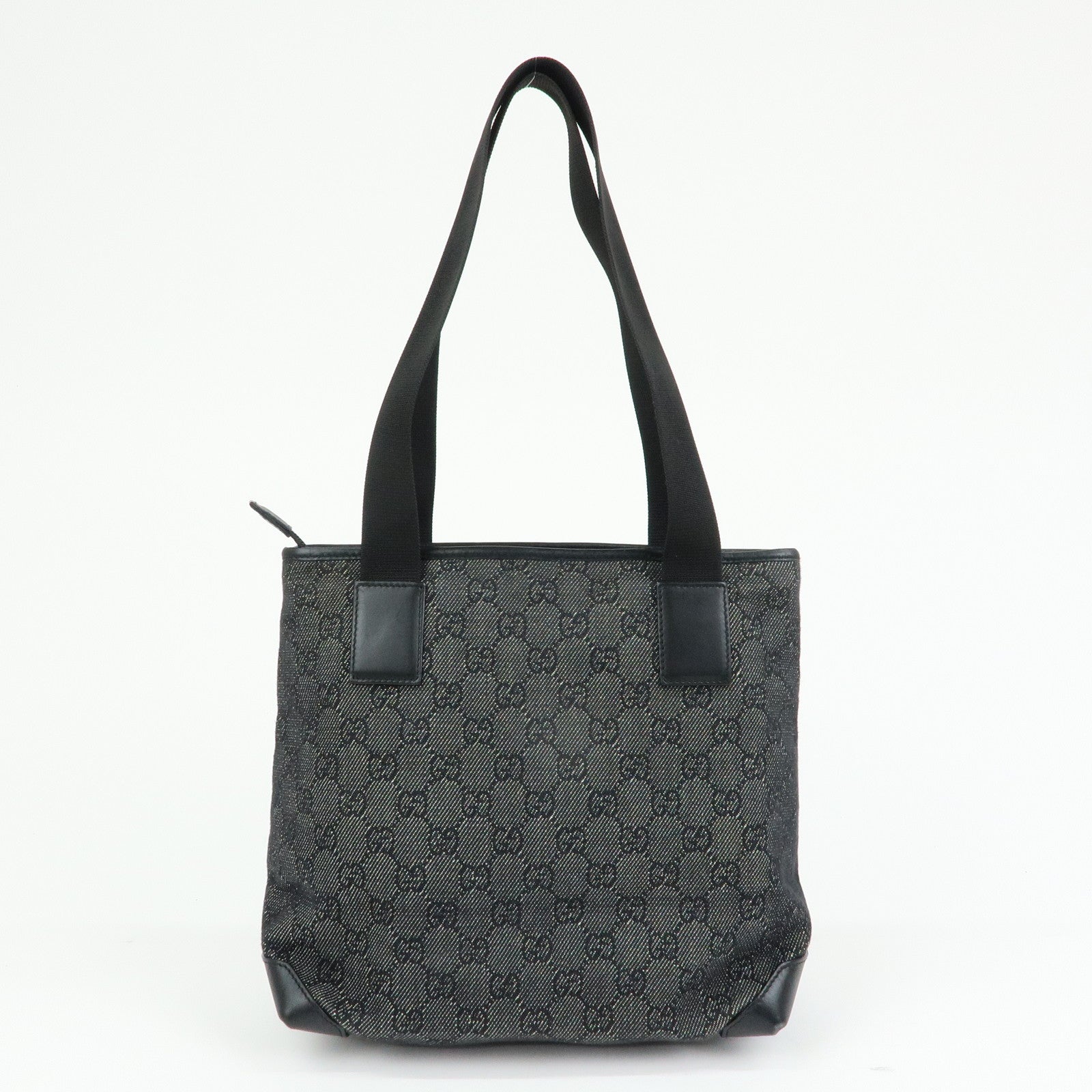 GUCCI GG Denim Leather Tote Bag Shoulder Bag Black 28893