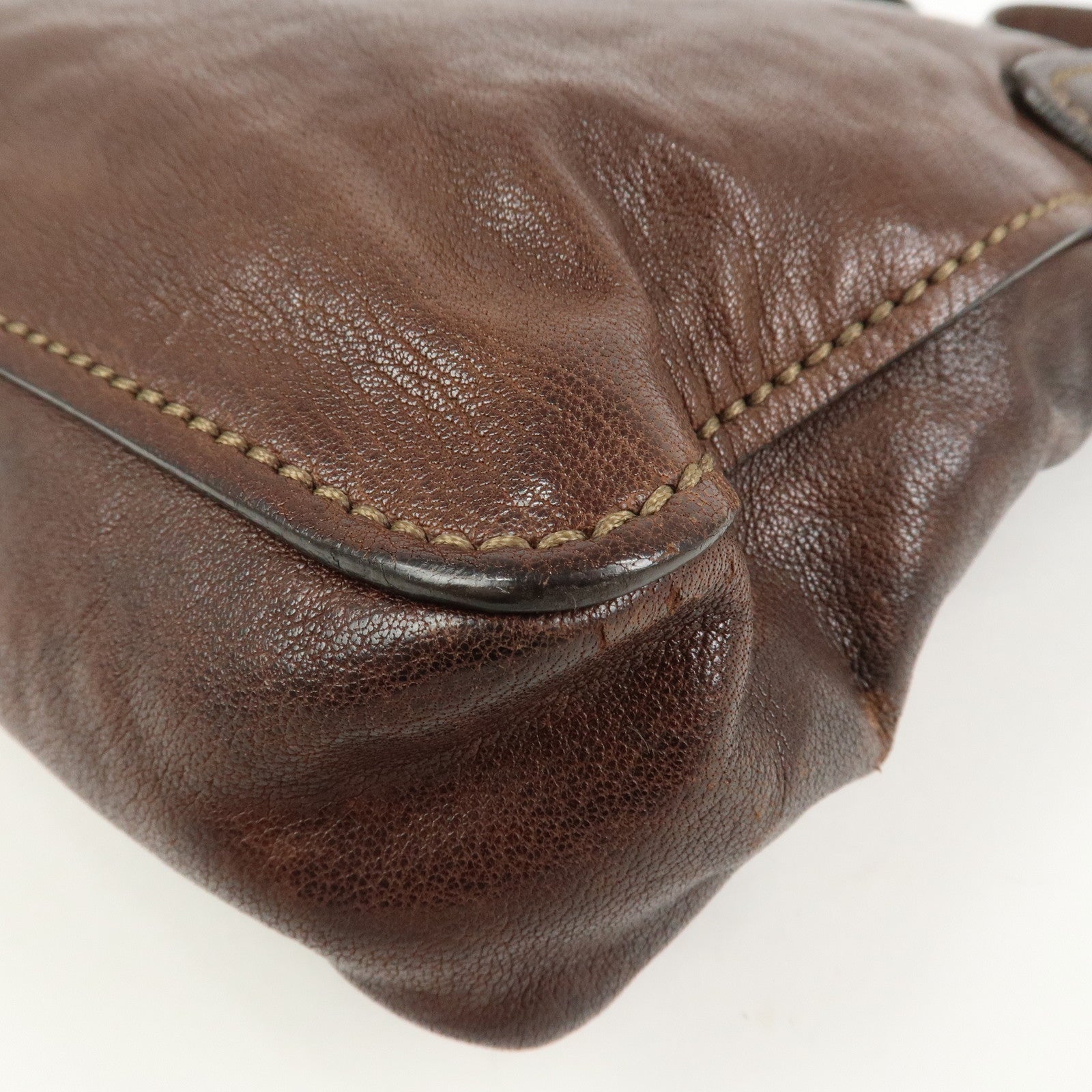 MIU MIU Logo Leather Shoulder Bag Crossbody Bag Brown