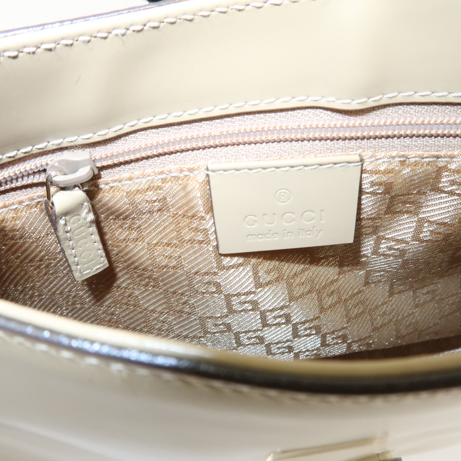 GUCCI Leather Shoulder Bag Hand Bag Beige 001.4150.002058 Used