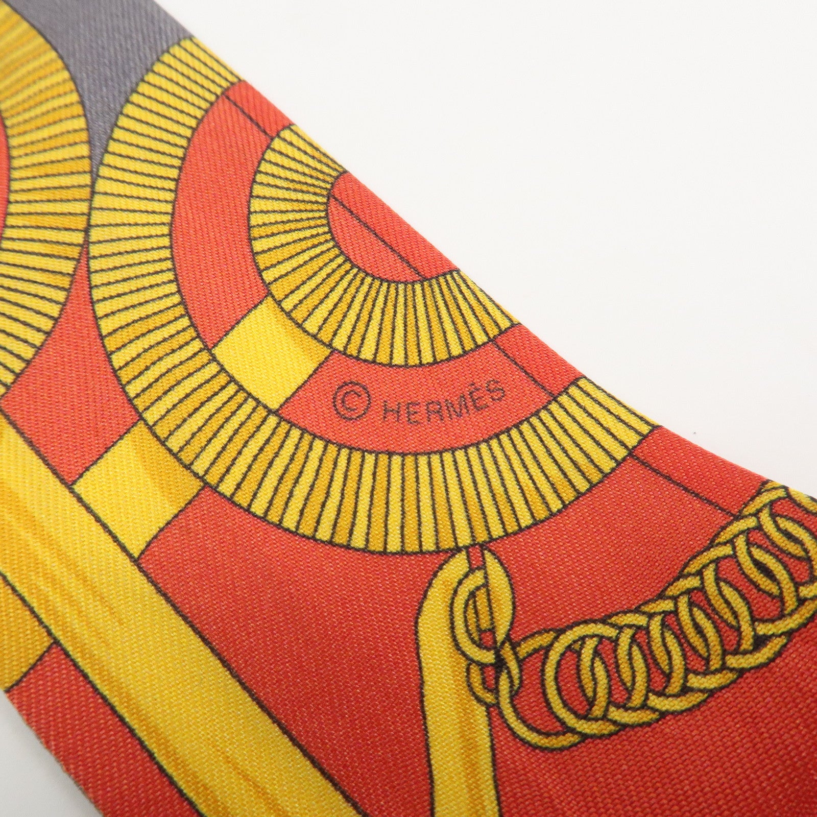 HERMES Twilly Silk 100% Scarf Eperon d'or Red Gray