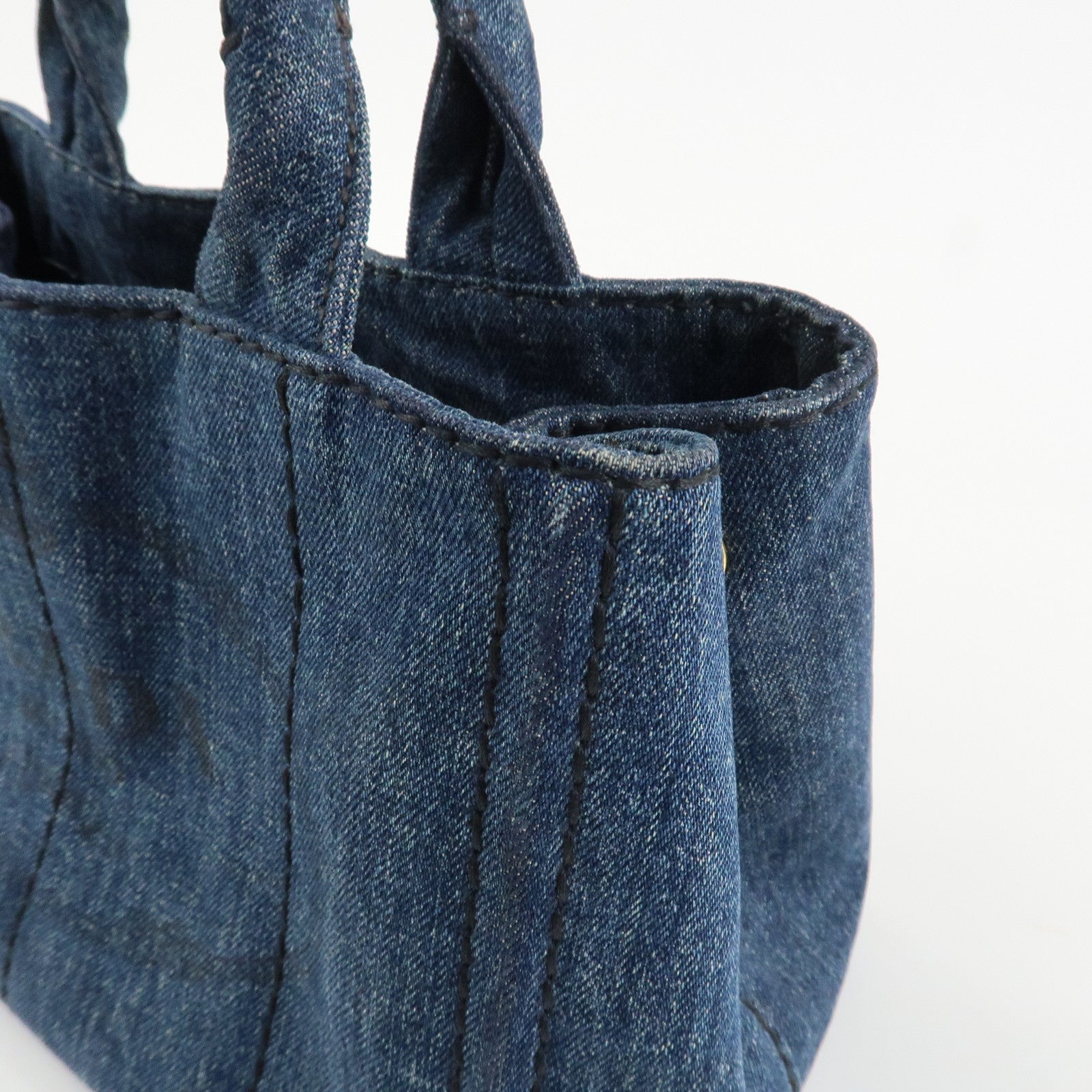 PRADA Denim Canapa Mini 2Way Tote Bag Shoulder Bag Blue 1BG439 Used