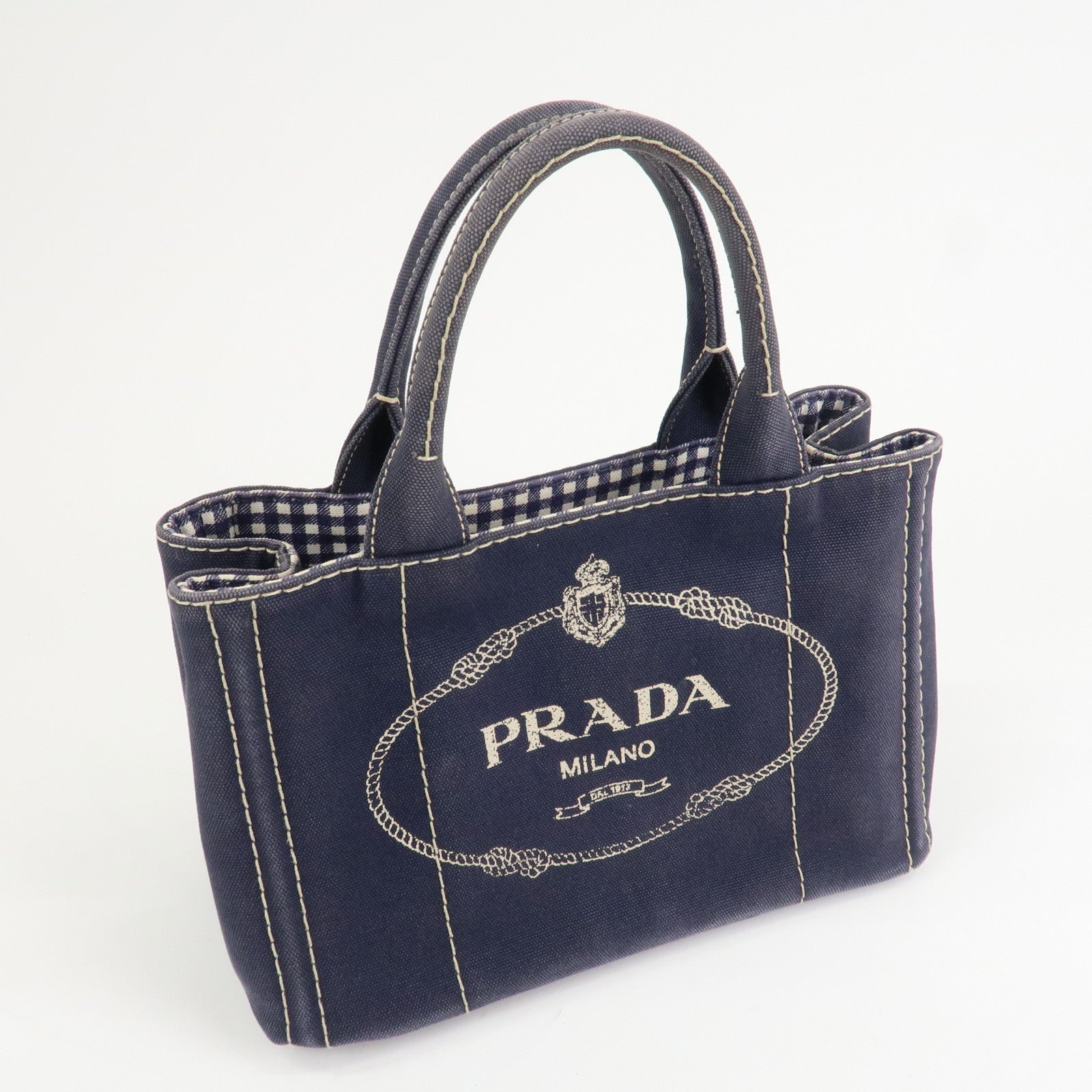 PRADA Canapa Mini Denim 2Way Hand Bag Tote Bag Navy 1BG439